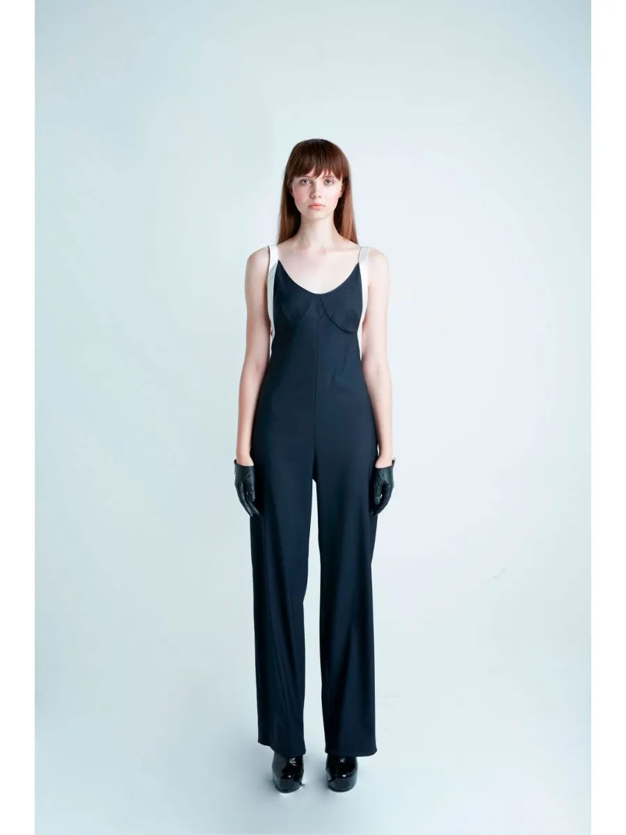 SENADA WOMEN WOOL BLEND LOW CUT BACK  BLACK JUMPSUIT