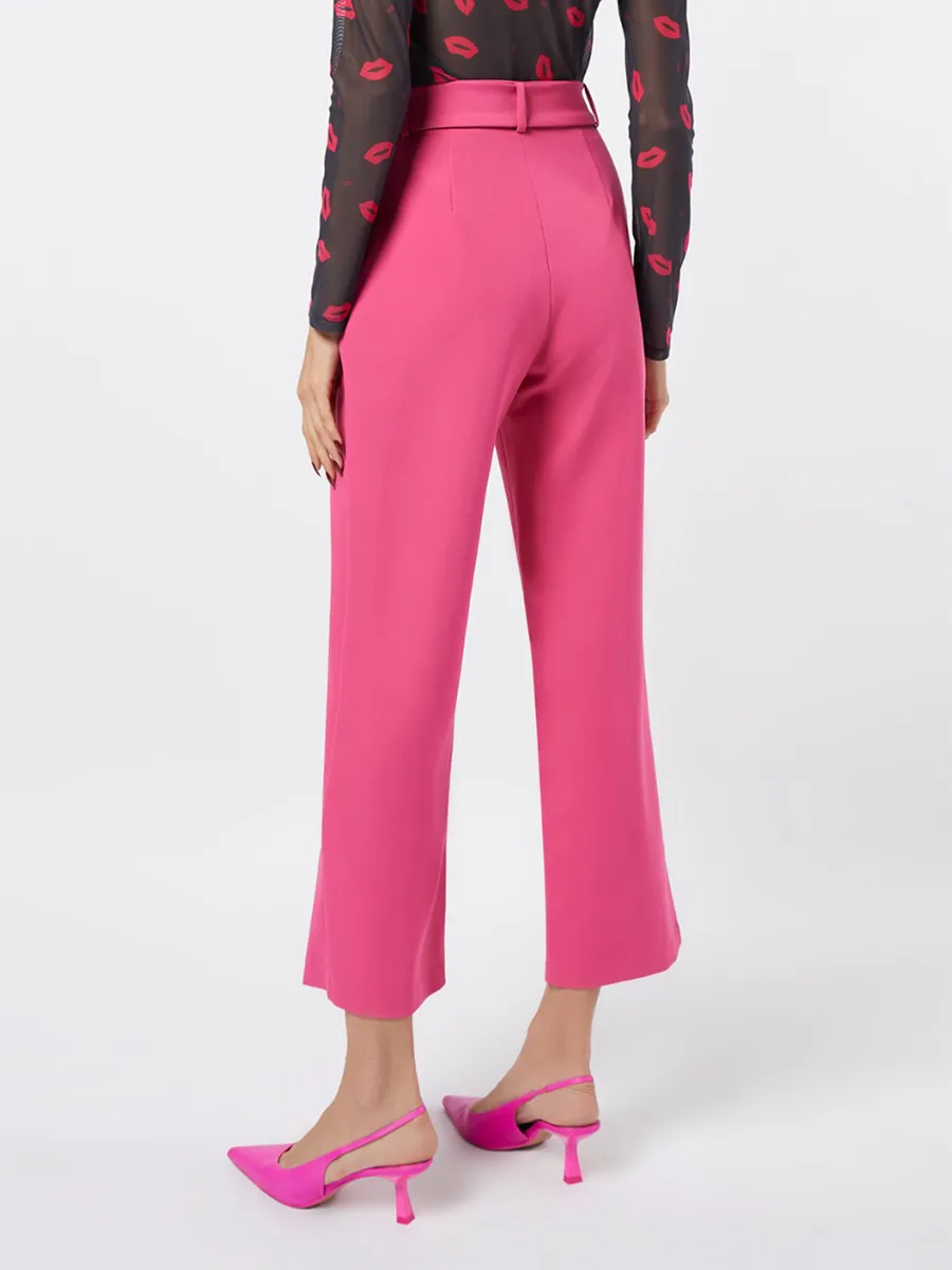 F-FASHION Wide Leg Trousers with D-Ring Belt Women Dark Pink