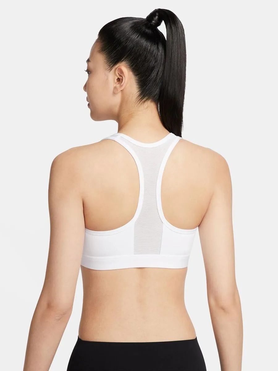 NIKE Women Padded Sports Bra Swoosh Front Zip Medium-Support White/Stone Mauve/White