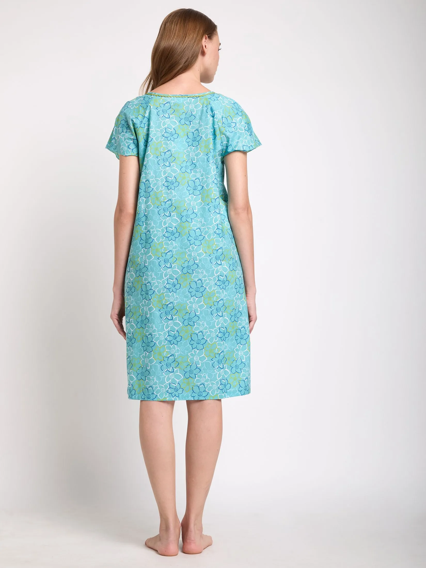 CLAUDIA'S ROMANCE Women Night Dress Short Sleeves Sweet Dreams Light Blue