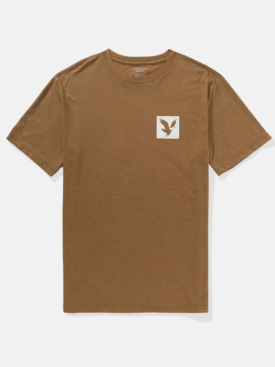 AMERICAN EAGLE MEN G SS CORE BRAND SET IN TEE- CVC FAUX HTHR + SERIOUSLY SOFT WASH 200 BROWN