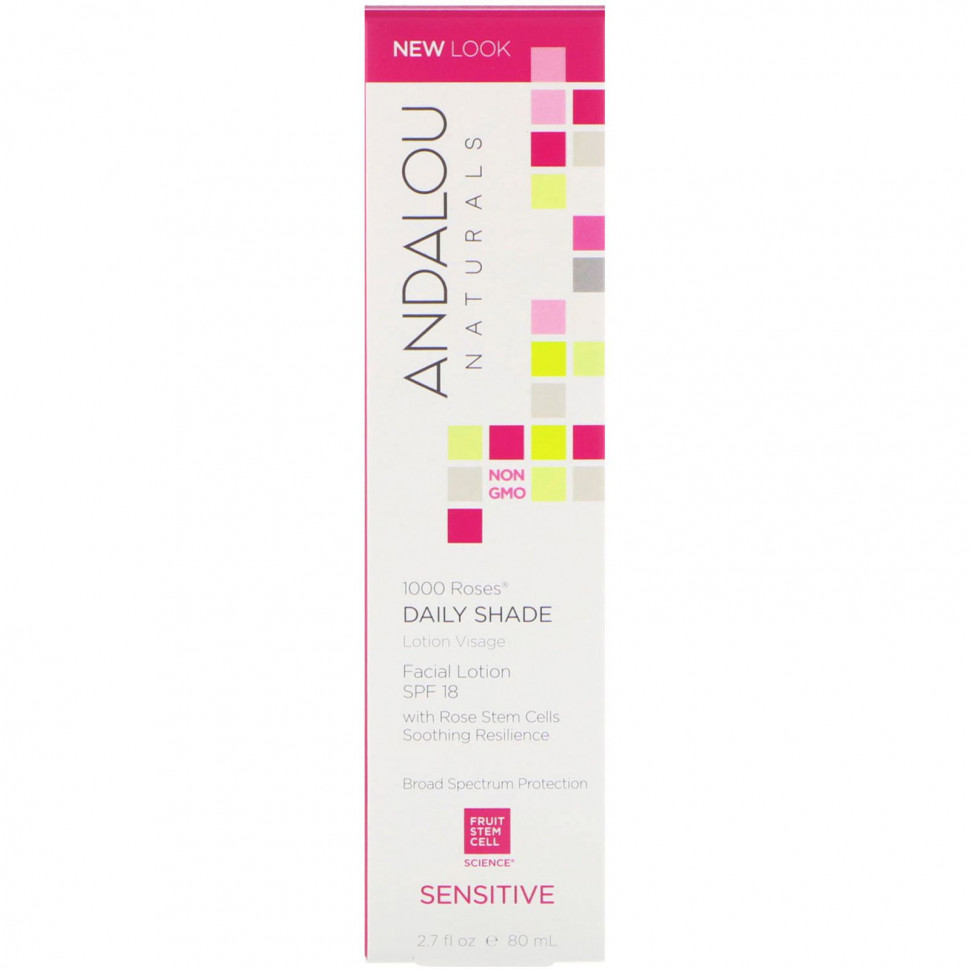 Andalou Naturals, 1000 Roses, лосьон для лица, дневной тон, SPF 18, для чувствительной кожи, 80 мл (2,7 жидк. унции)