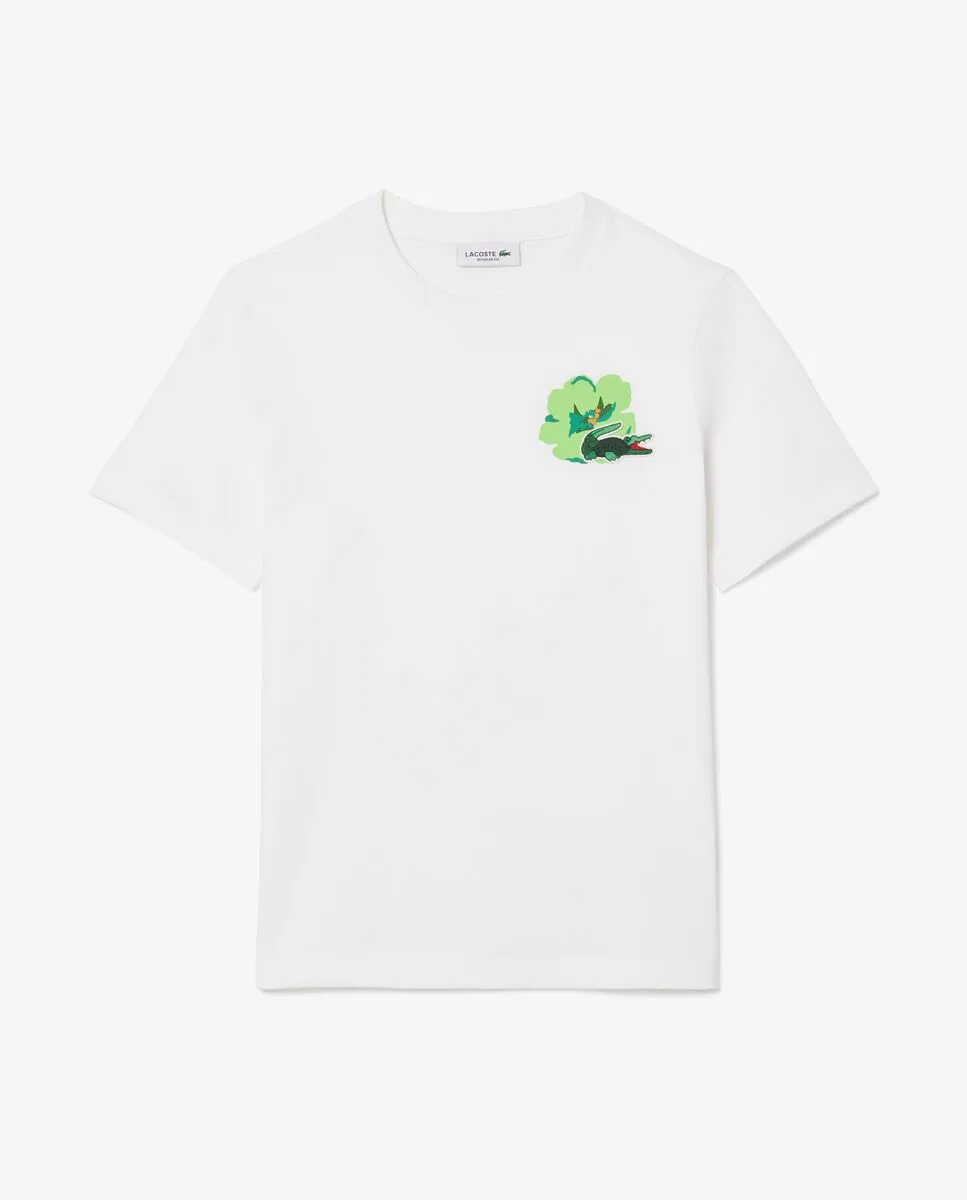 LACOSTE Flower Graphic Cotton T-shirt White