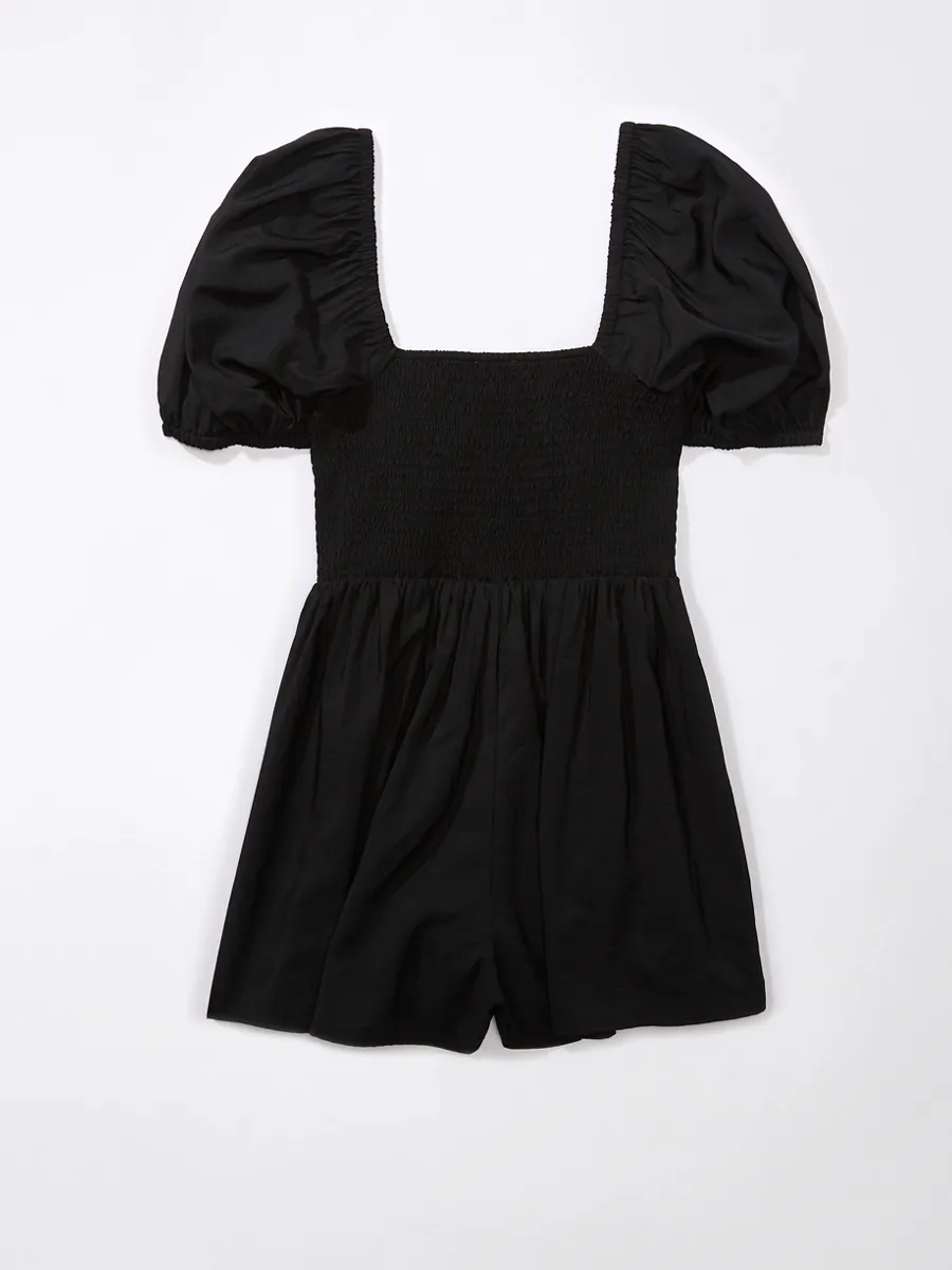AMERICAN EAGLE WOMEN 7586 CUTOUT BOX PLEAT ROMPER 001 BLACK
