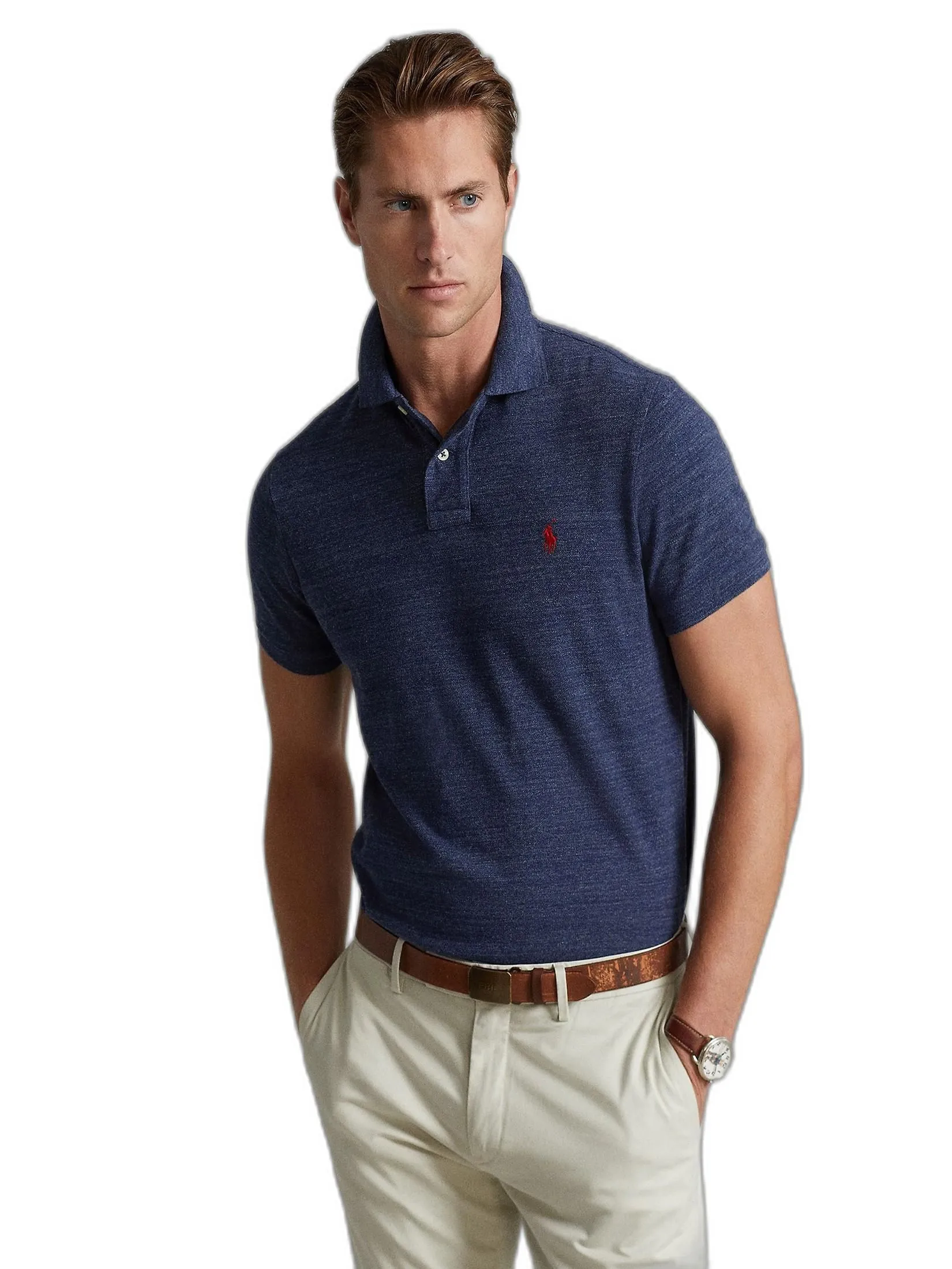 POLO RALPH LAUREN POLO-Custom Slim Fit Mesh Polo Shirt MNPOKNI1N820080 400 BLUE