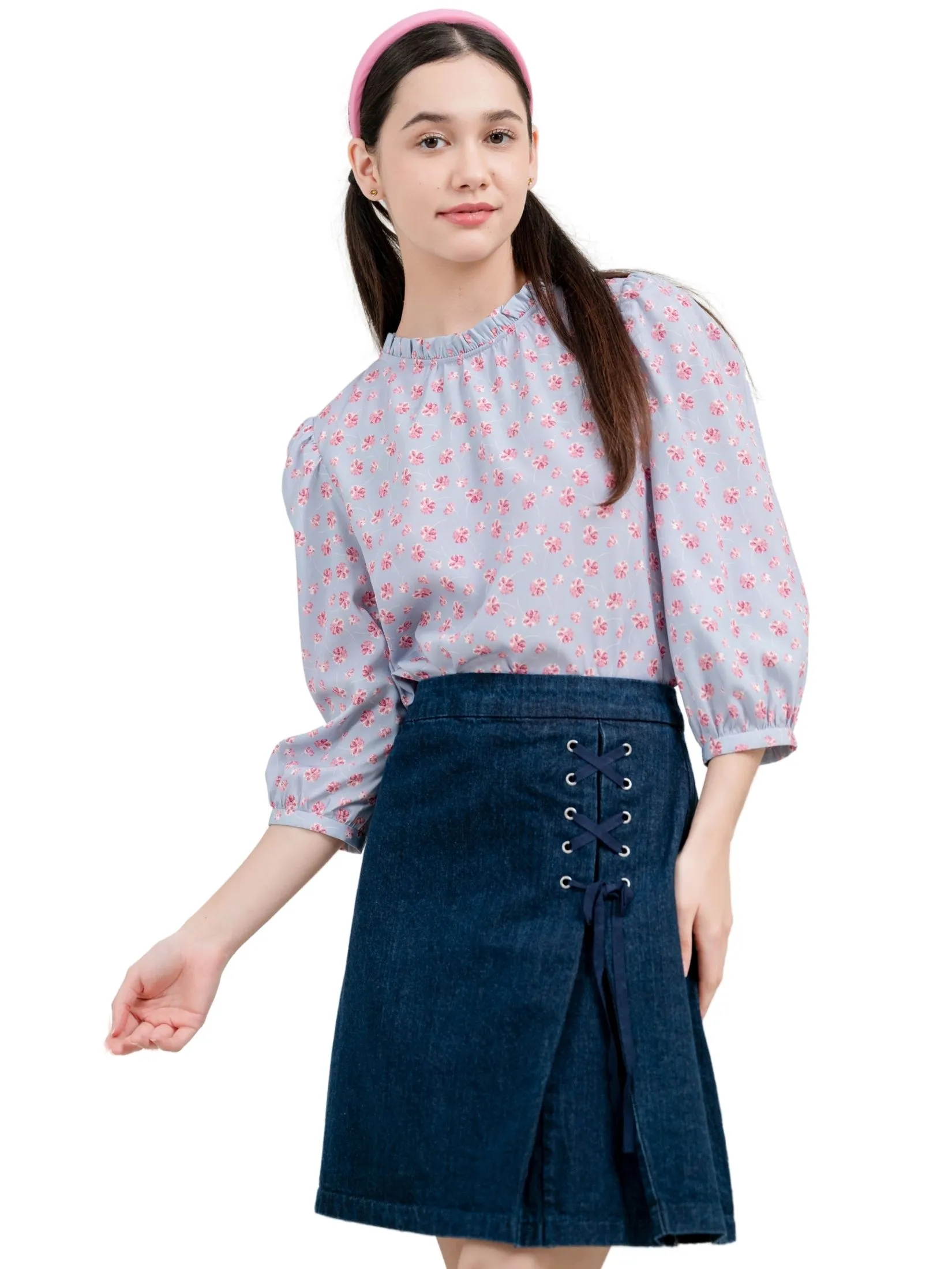 AMILA Women Blouse Long Sleeves Peach Skin Light Grey