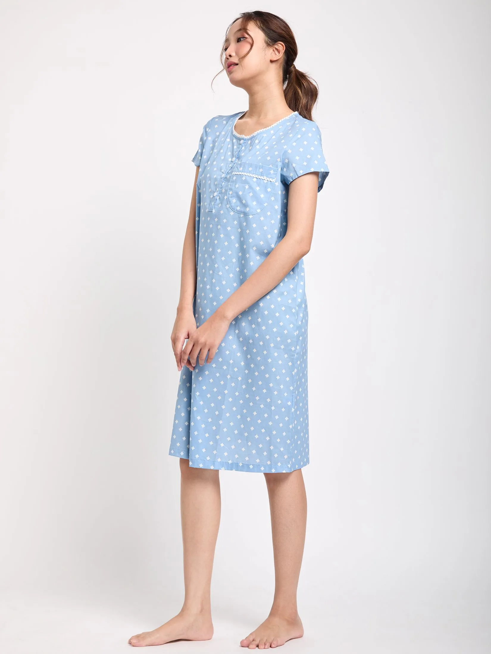 CLAUDIA'S ROMANCE Women Pyjamas Dress Short Sleeves Light Blue