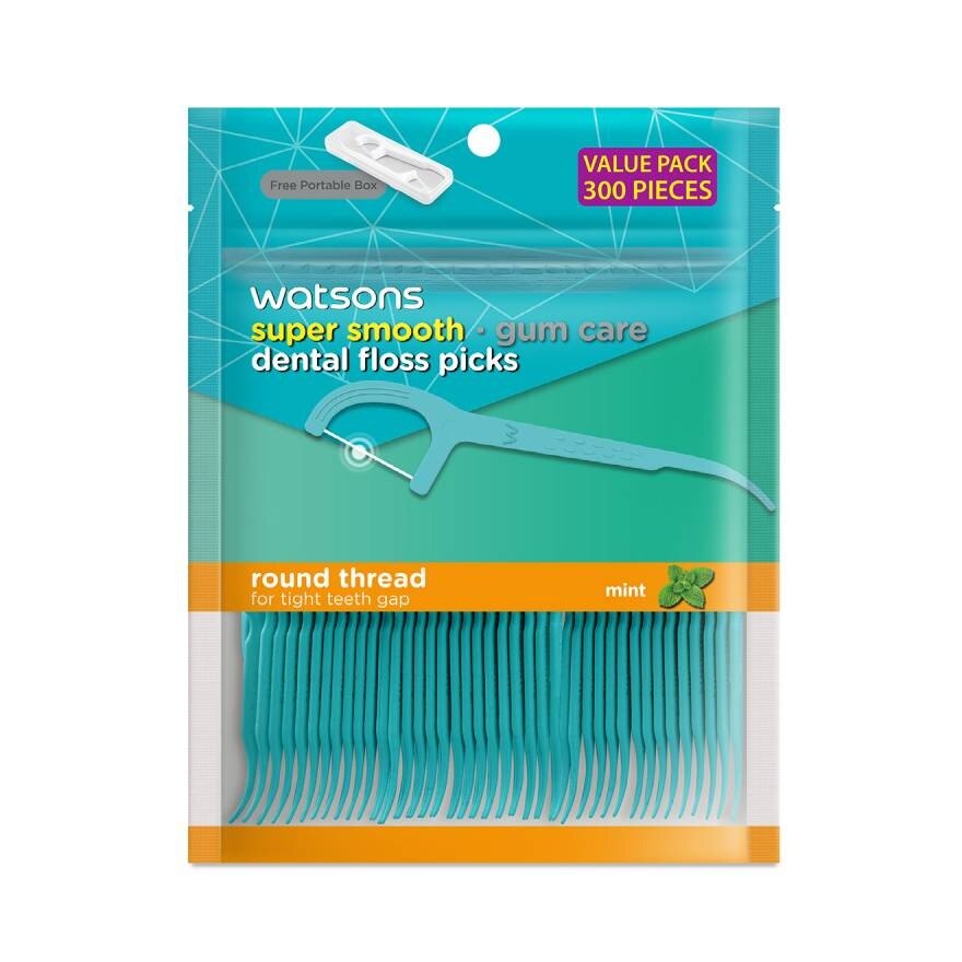 Watsons Super Smooth Mint Round Thread Dental Floss Picks300s with portable box.