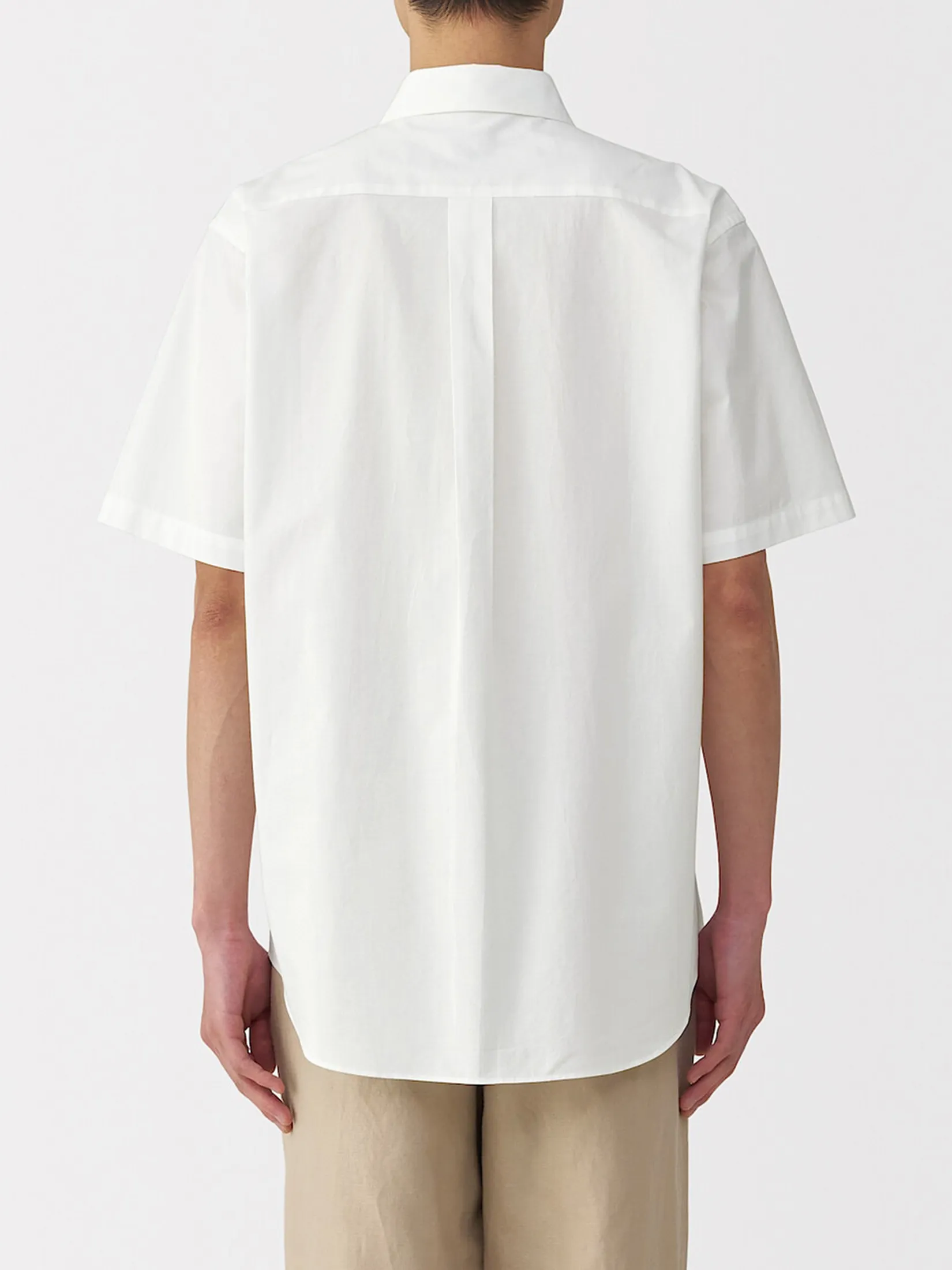 MUJI Men Shirt Short Sleeve Washed Broadcloth White