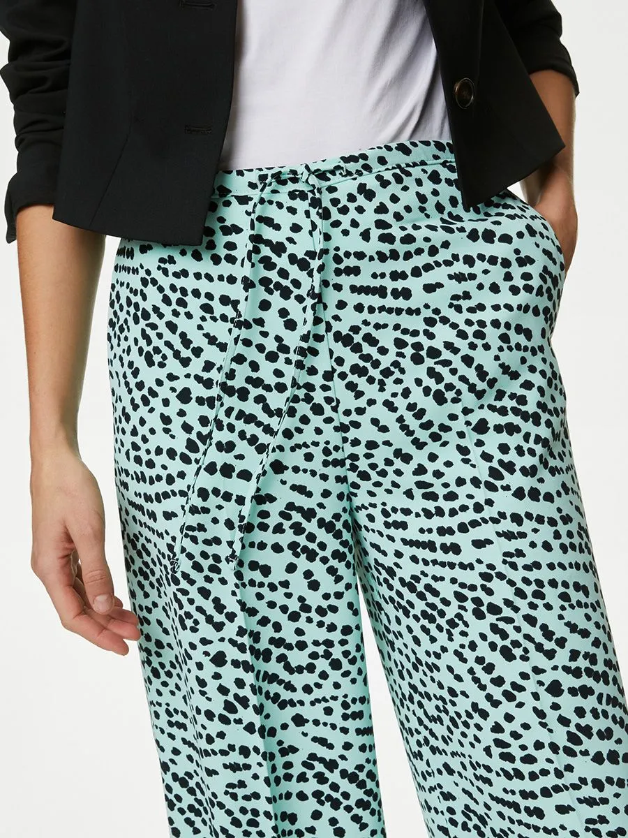 MARKS & SPENCER Women Trousers Wide Leg Drawstring Printed Light Green Mix