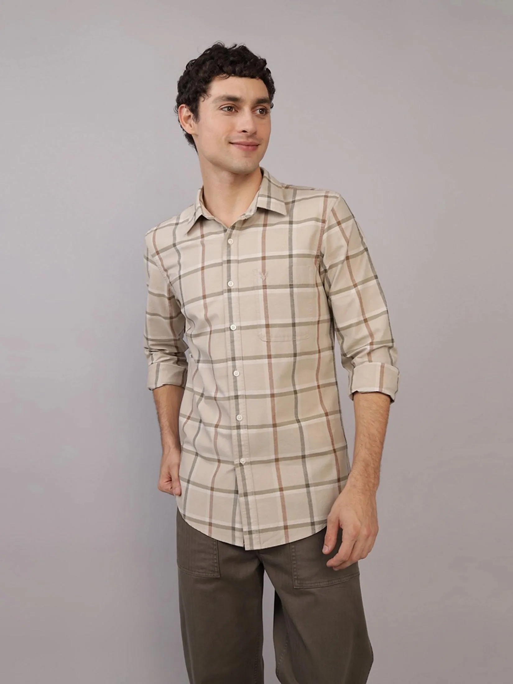 AMERICAN EAGLE MEN SF CSC COTTON NEP SHIRT 204 DUNE KHAKI