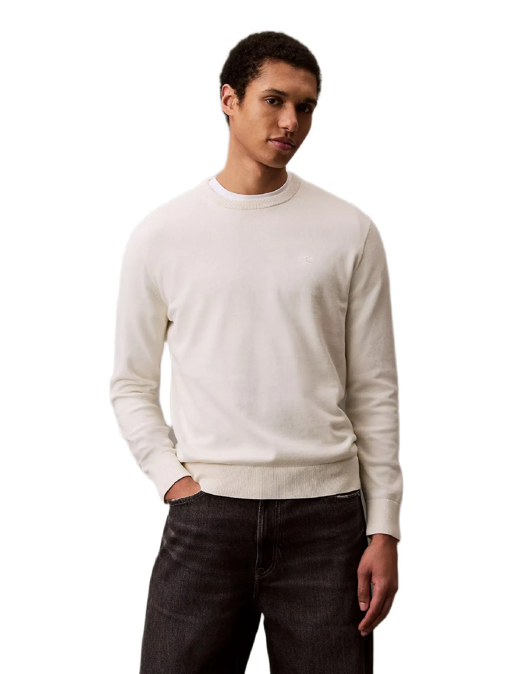 CALVIN KLEIN Men's Smooth Cotton Sweater Off White