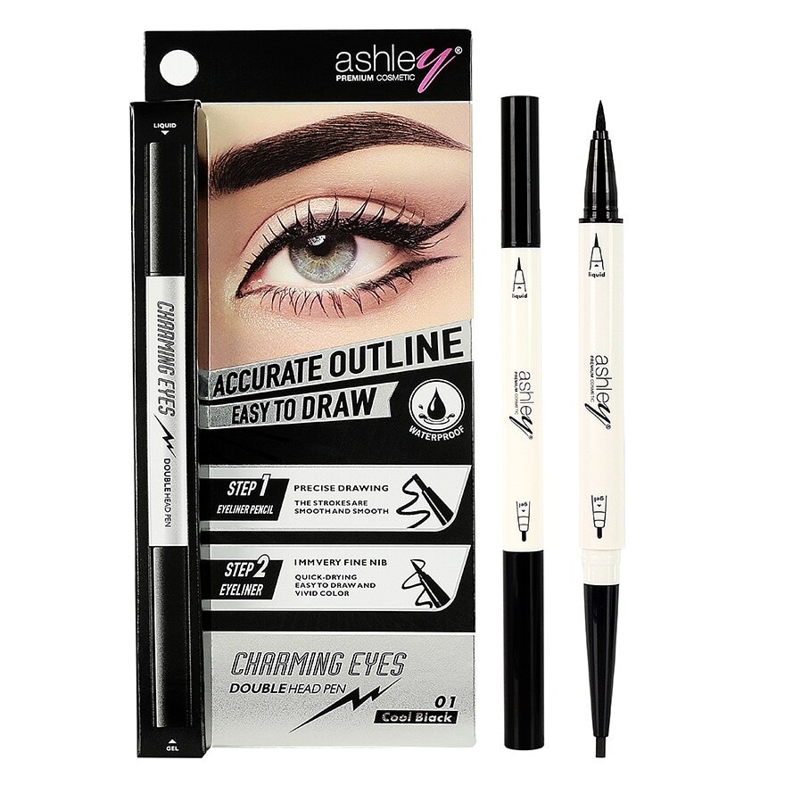Ashley Charming Eyes Double Head Pen 0.1g.+0.35ml. 01 Black - 01 Black