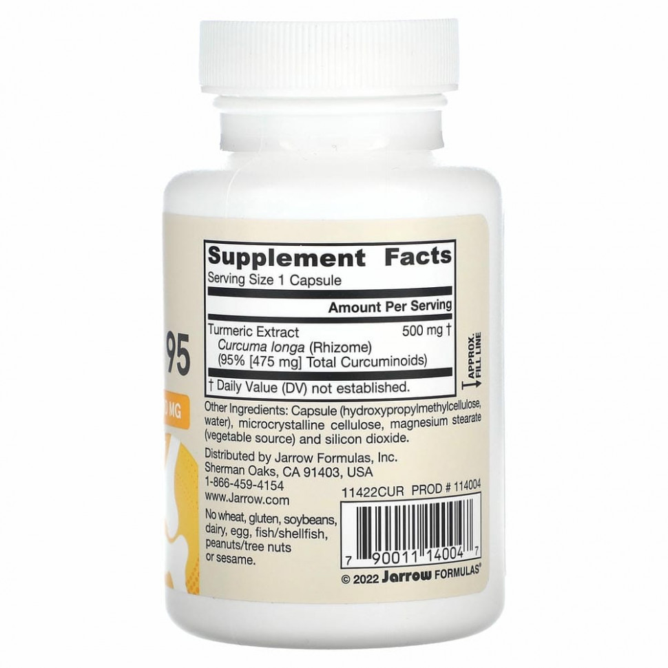 Jarrow Formulas, куркумин 95, 500 мг, 60 растительных капсул