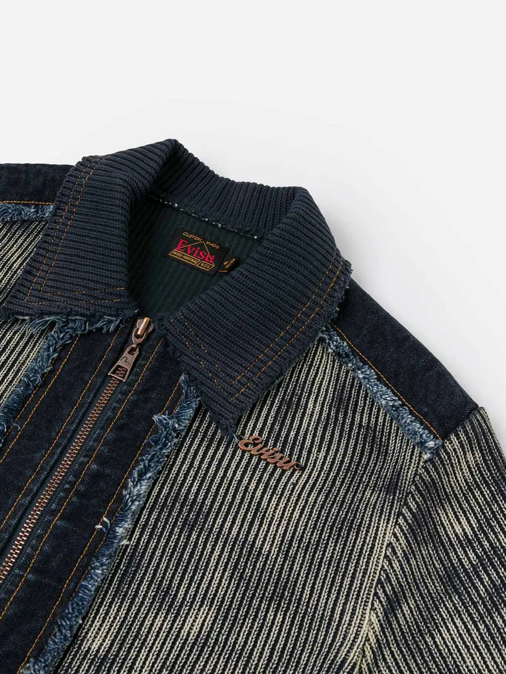 EVISU Women Cardigan Denim Panelled Fashion Fit Zip-Up Blue