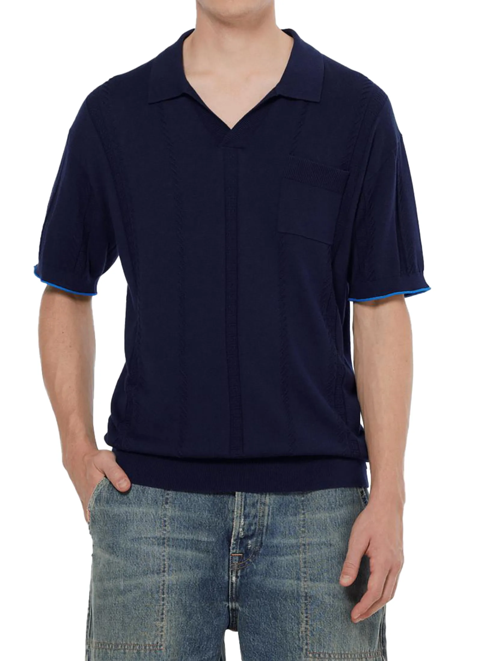 SCOTCH&SODA Men Polo V-Neck Relaxed Fit Knit