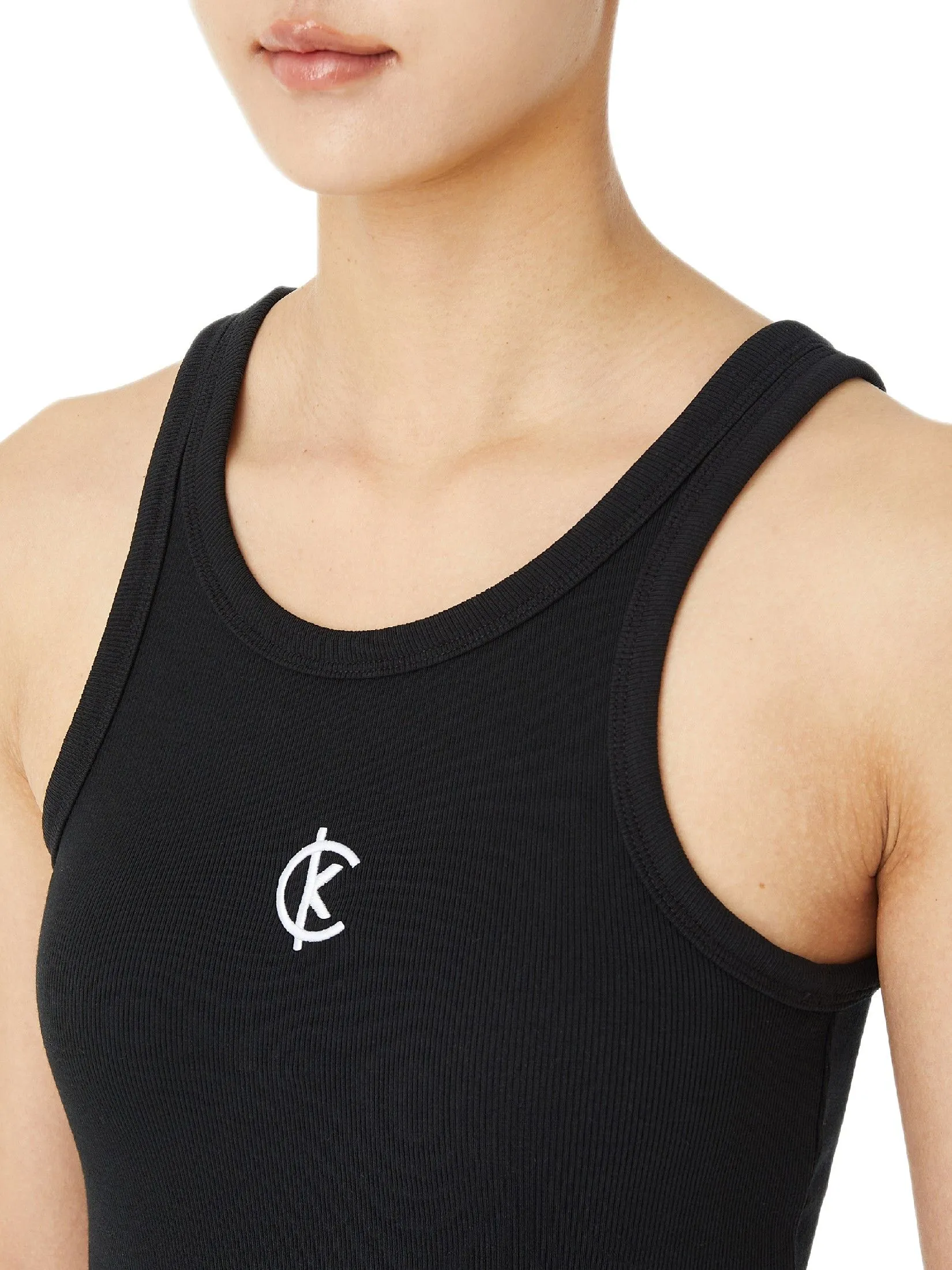 CALVIN KLEIN Women's Cotton Contour Lip CK Tank Black
