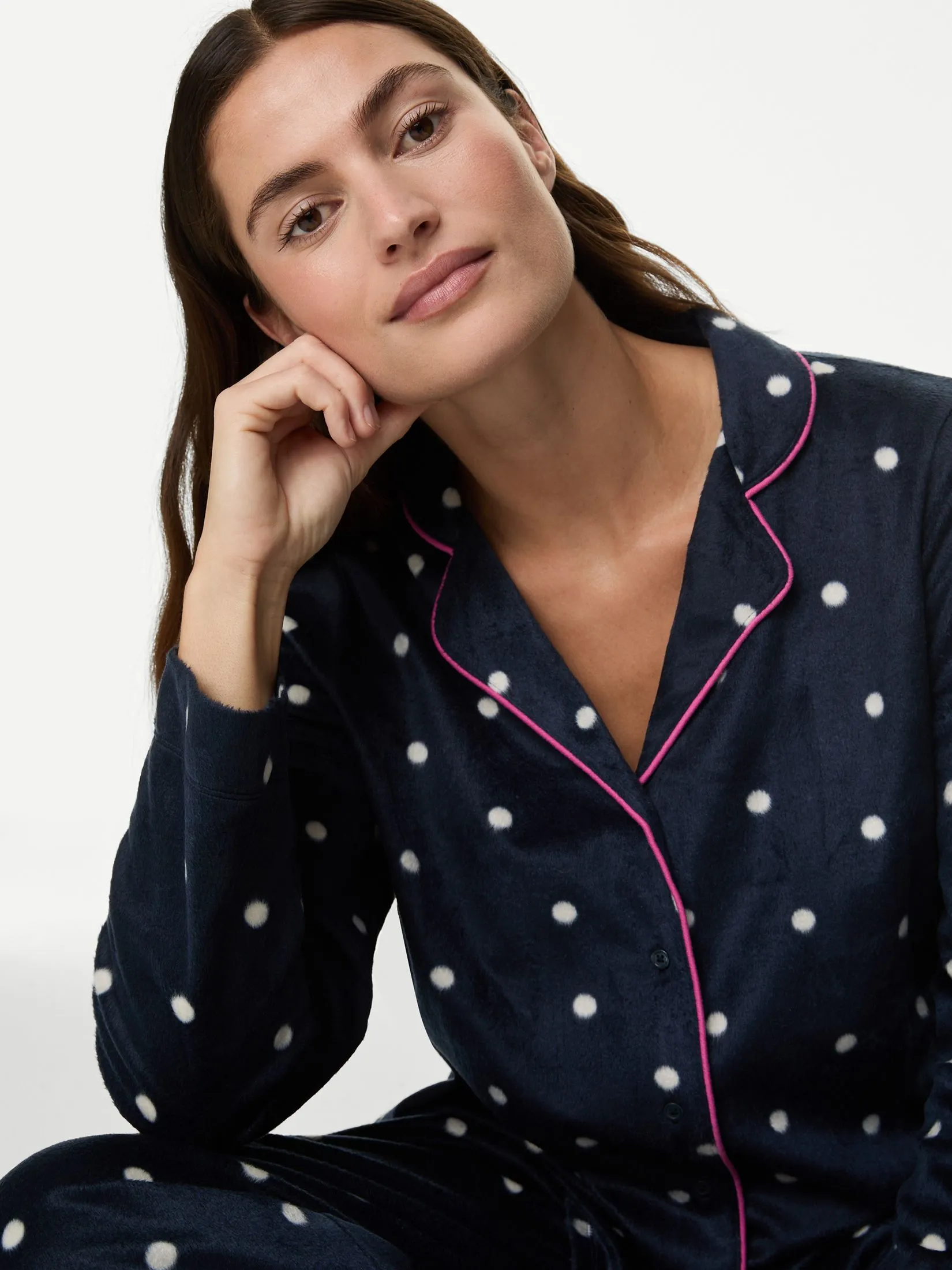 MARKS & SPENCER Women Pyjama Set Fleece Printed Revere