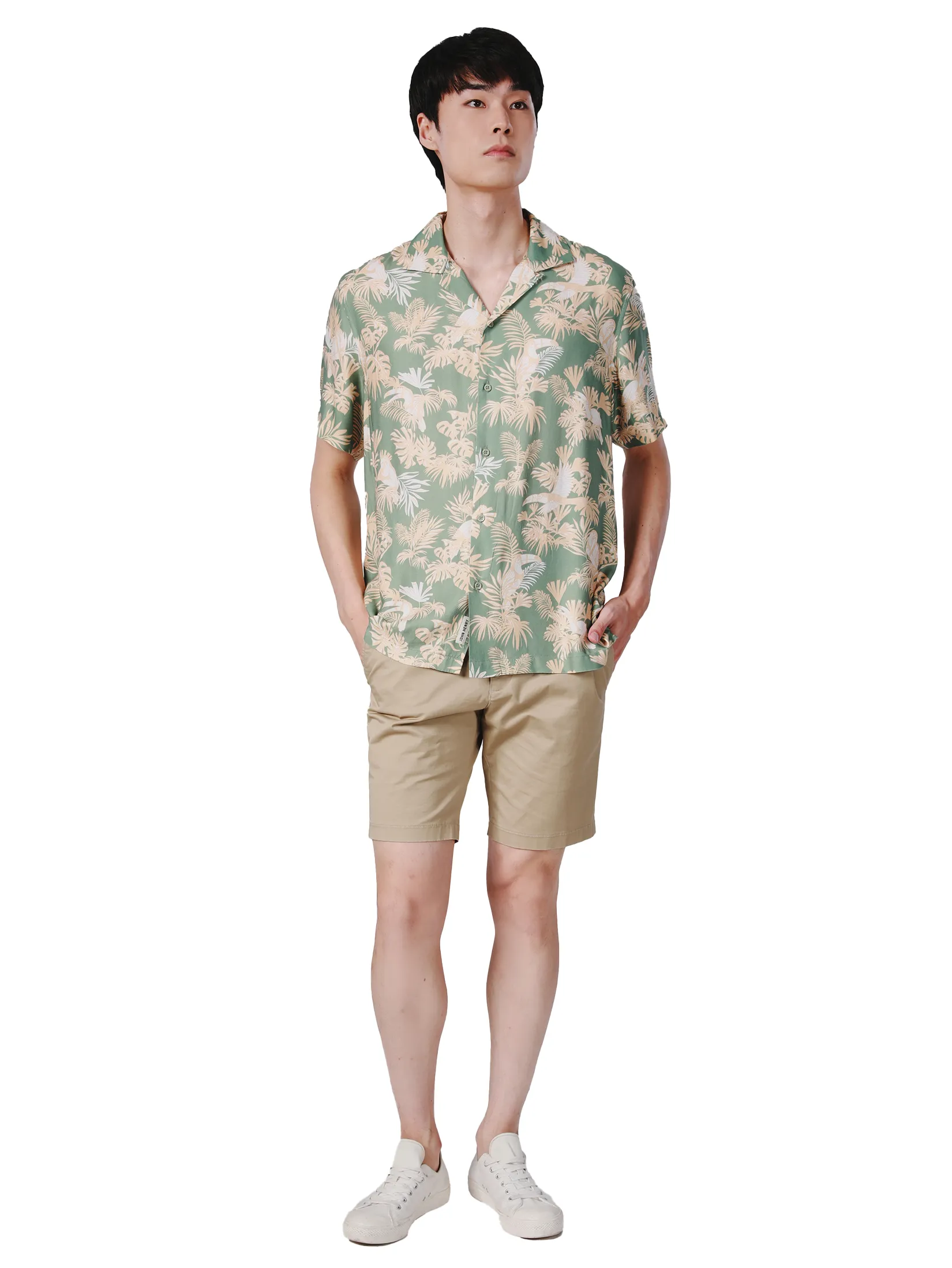 JOHN HENRY Men s Short Sleeves Hawaii Shirts (Relaxed Fit) SONGKRAN FESTIVAL Green