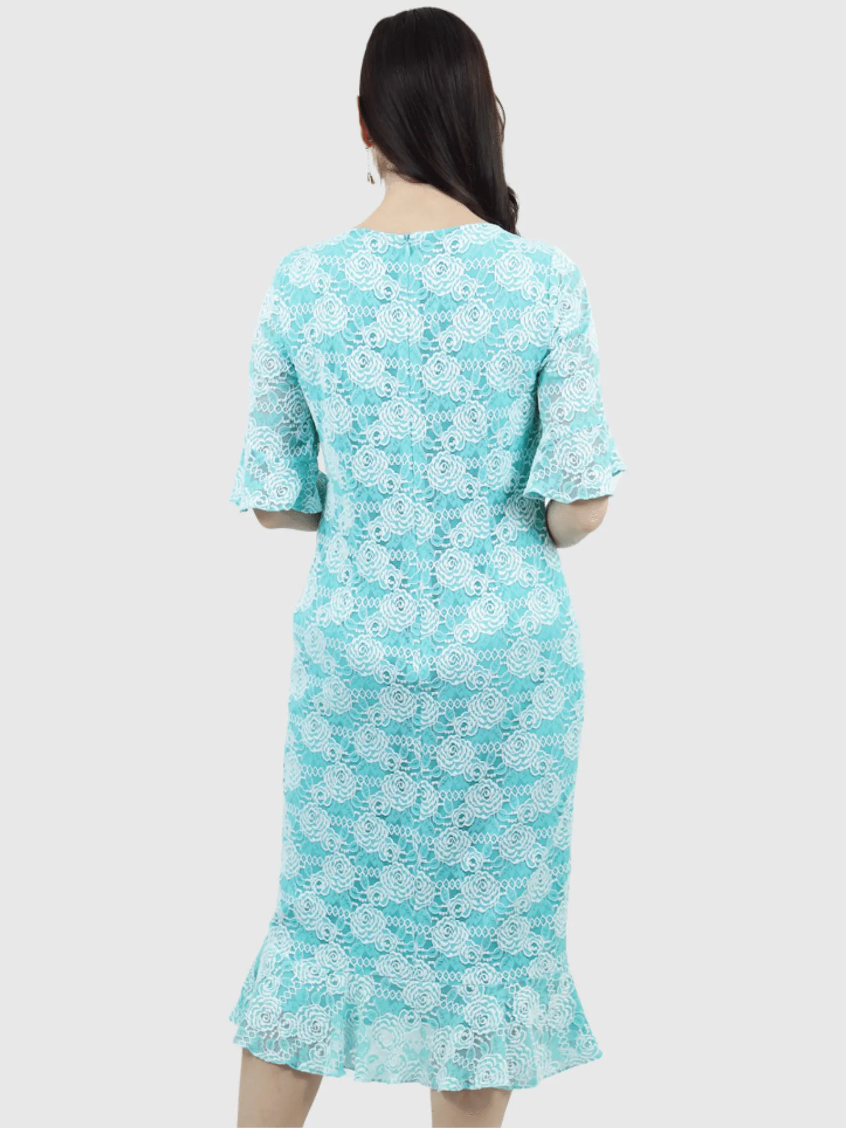 VERONIQA Women Dress Short Sleeves Fancy Lace Green