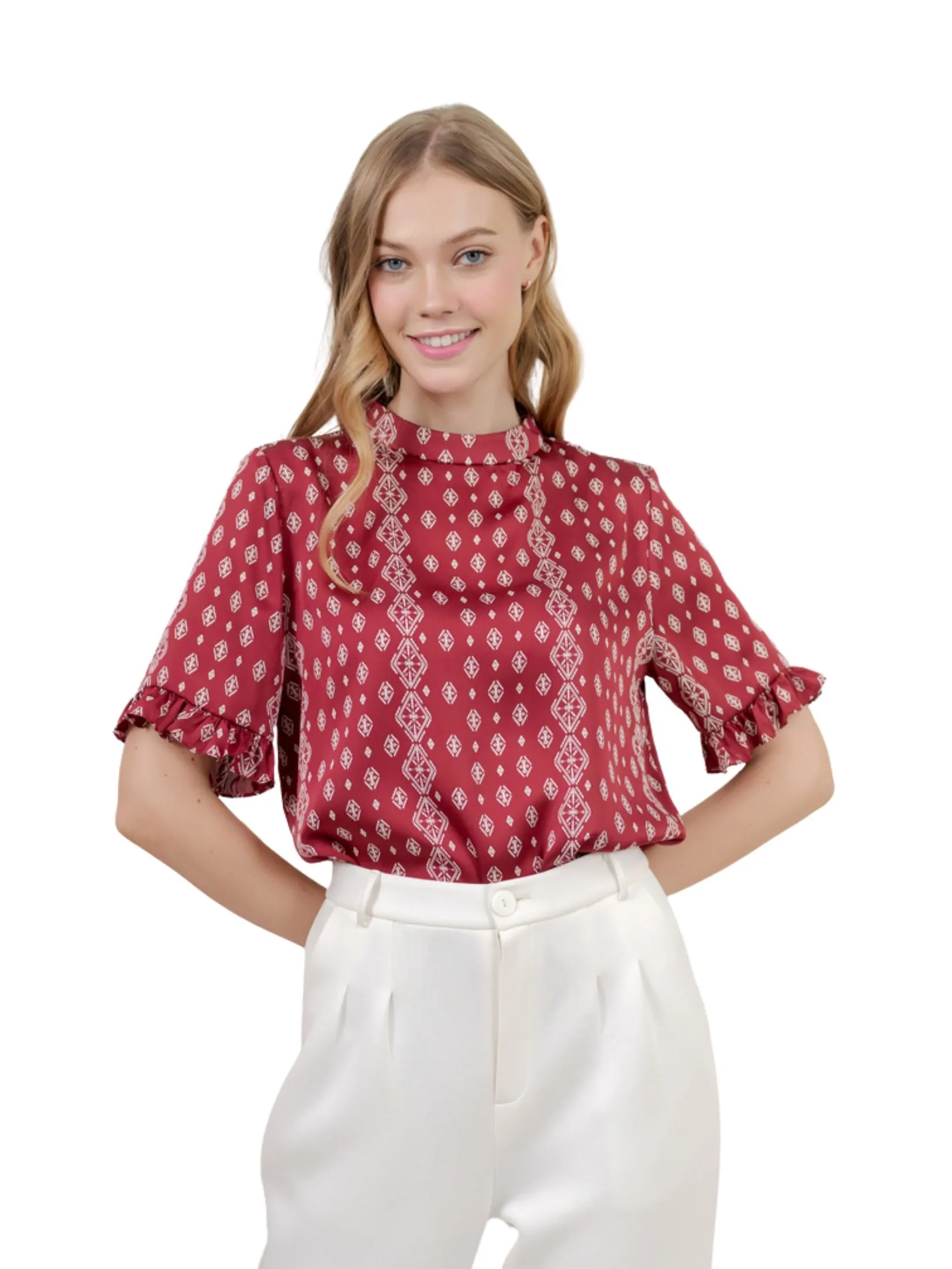 AMILA Women Blouse Vintage Red