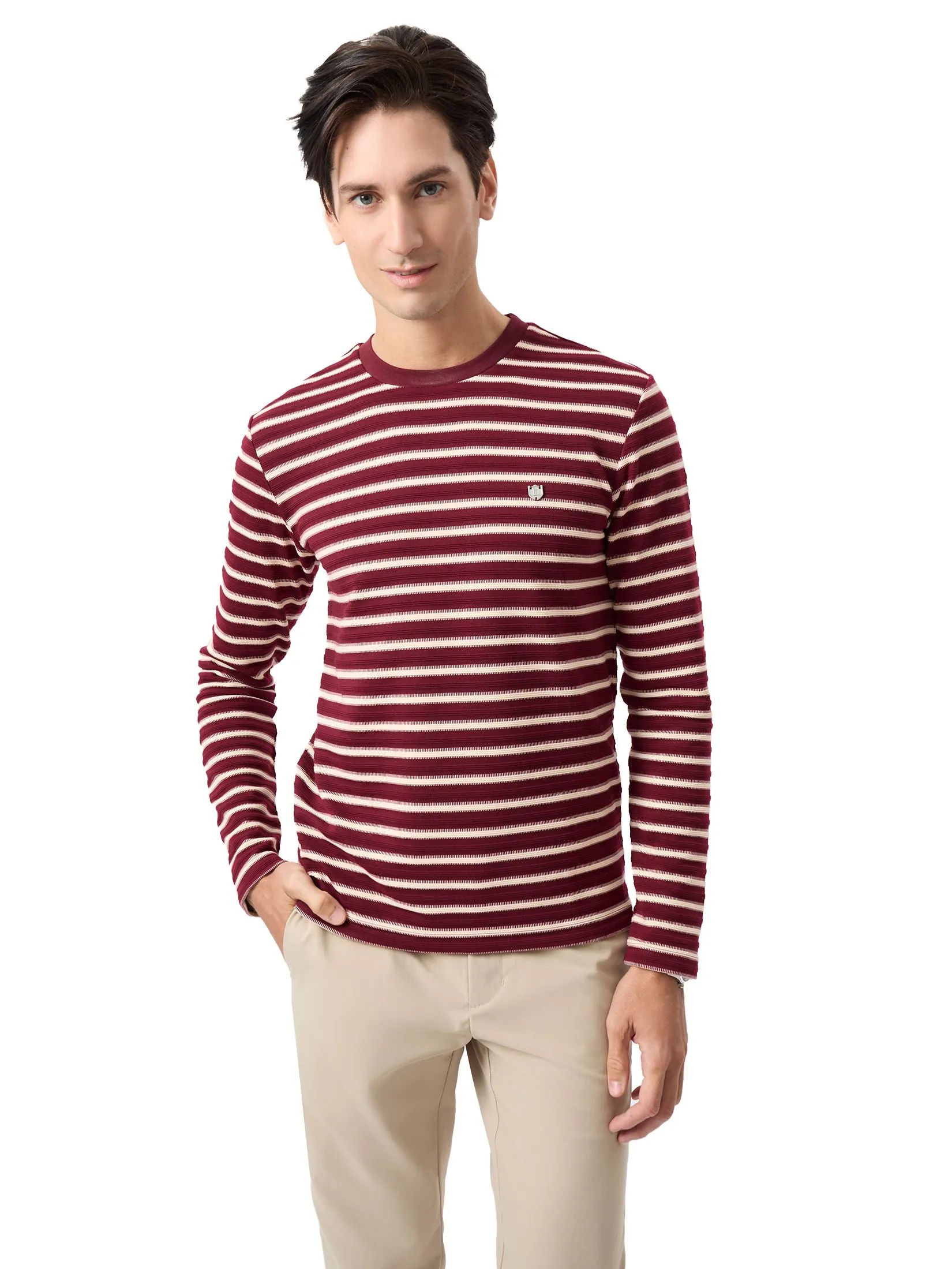 LTD Striped Long-Sleeve T-shirt Men Maroon