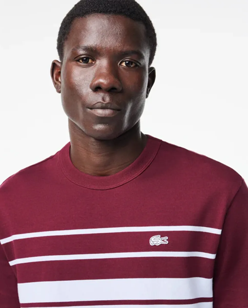 LACOSTE French Made Striped Jersey T-Shirt Light Blue/Bordeaux