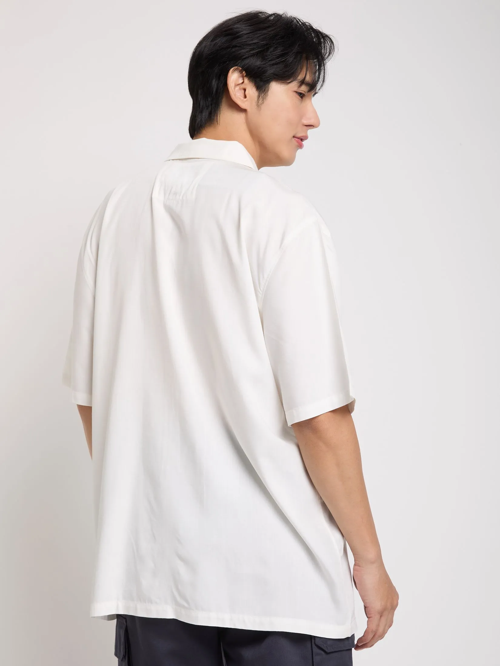 PACIFIC UNION Men Oversized Shirt Short Sleeves Mickey Mouse Graphic Printed White