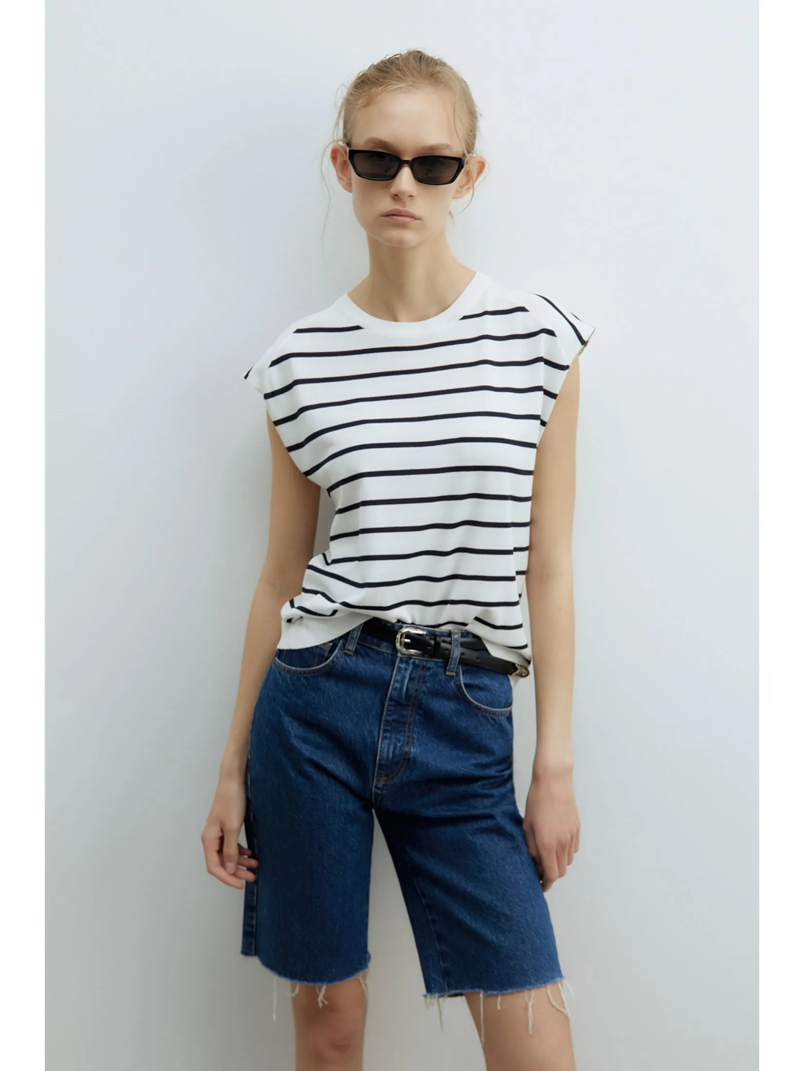 SFERA Women T-Shirt Sleeveless Rayas Manga Sisa