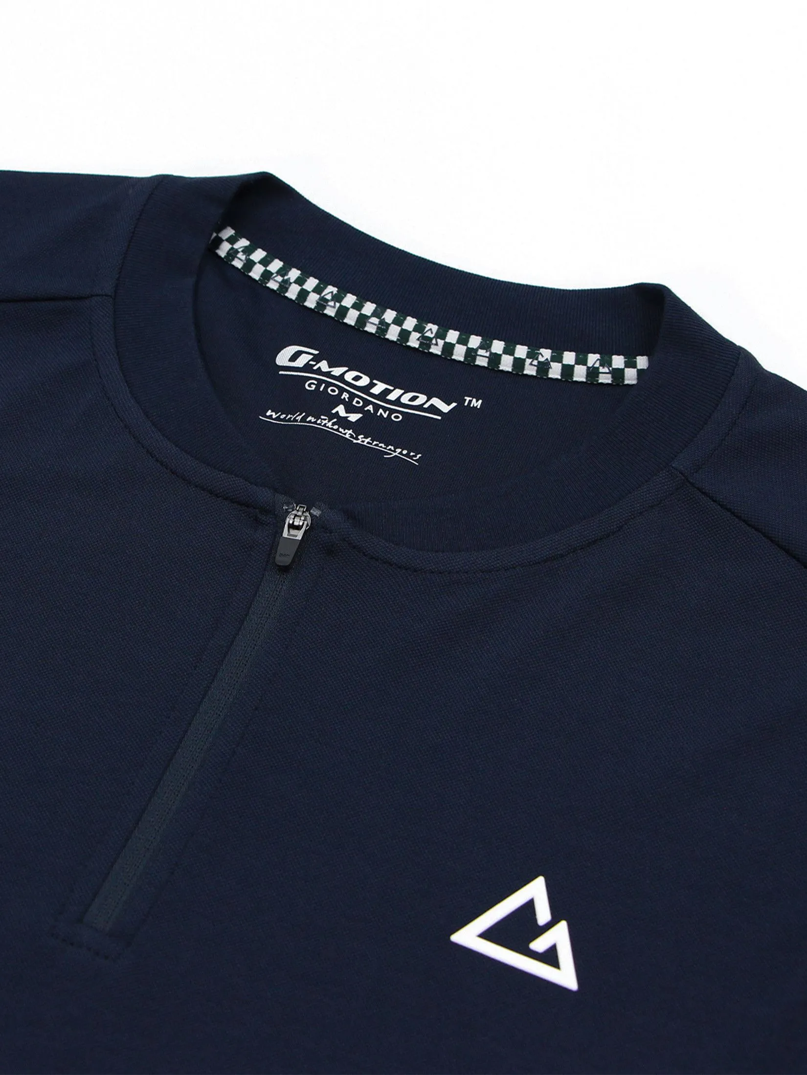 GIORDANO Men's Slim Zip-Up G-Motion Tee (Tennis) Navy