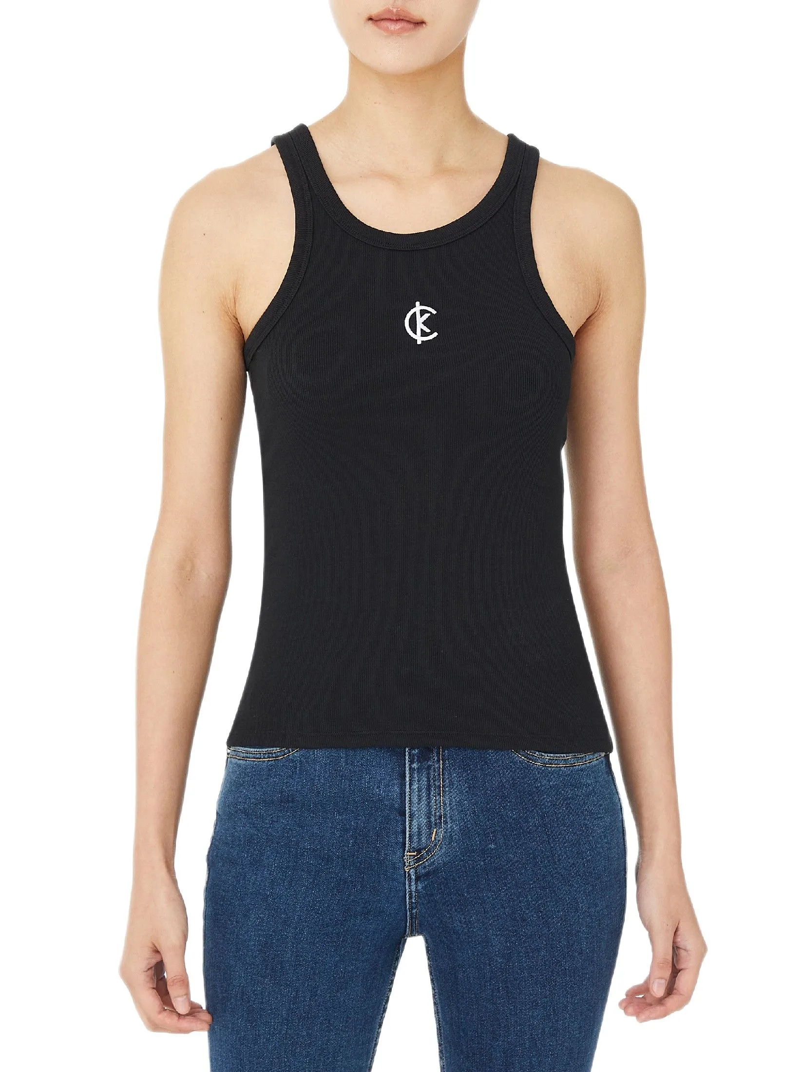 CALVIN KLEIN Women's Cotton Contour Lip CK Tank Black