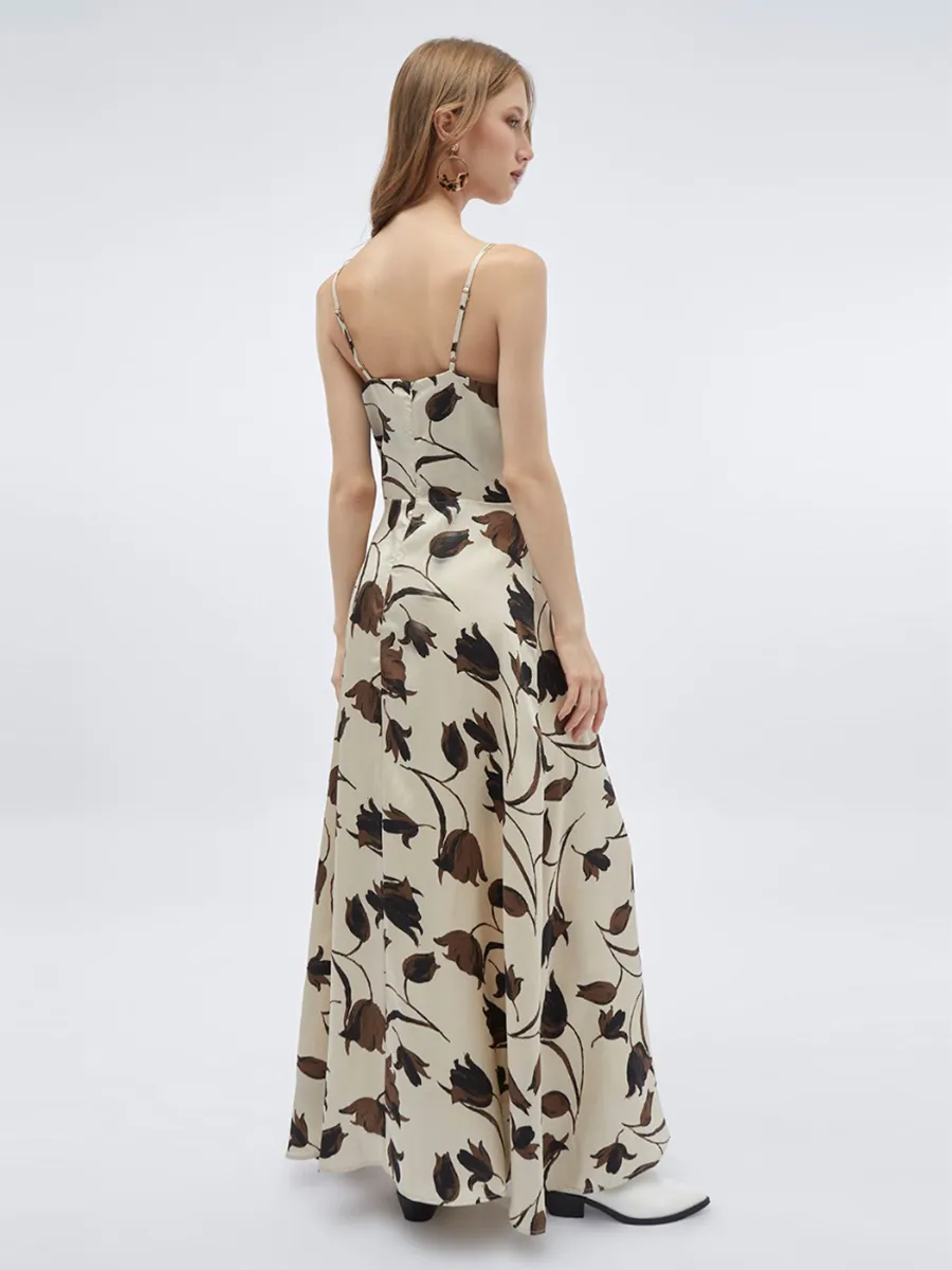 F-FASHION V-Neck Maxi Dress in Tulip Print Women Mix Colors