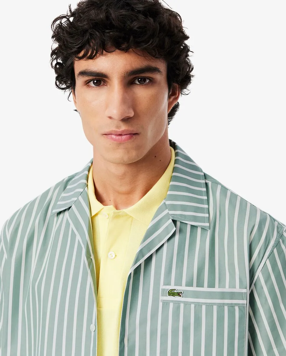 LACOSTE Relaxed Fit Striped Short Sleeved Shirt Green