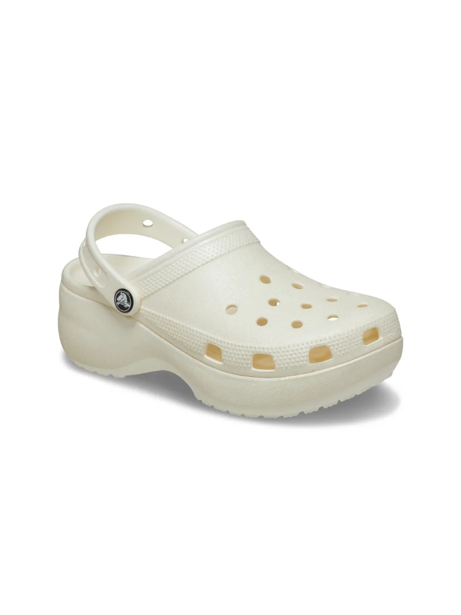 CROCS WOMEN'S CLASSIC PLATFORM GLITTER CLOG - CHALK