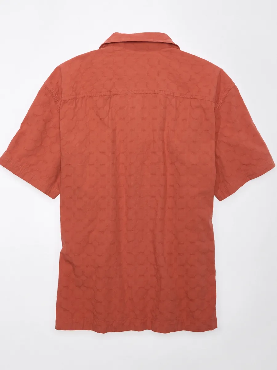 AMERICAN EAGLE MEN SS OVERSIZED CAMP COLLAR DEMETRIUS DOBBY SHIRT 812 TERRACOTTA