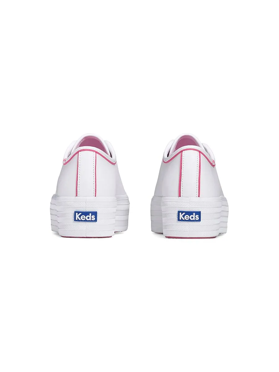 KEDS Women Triple Up Leather Pop Binding White/Fuchsia