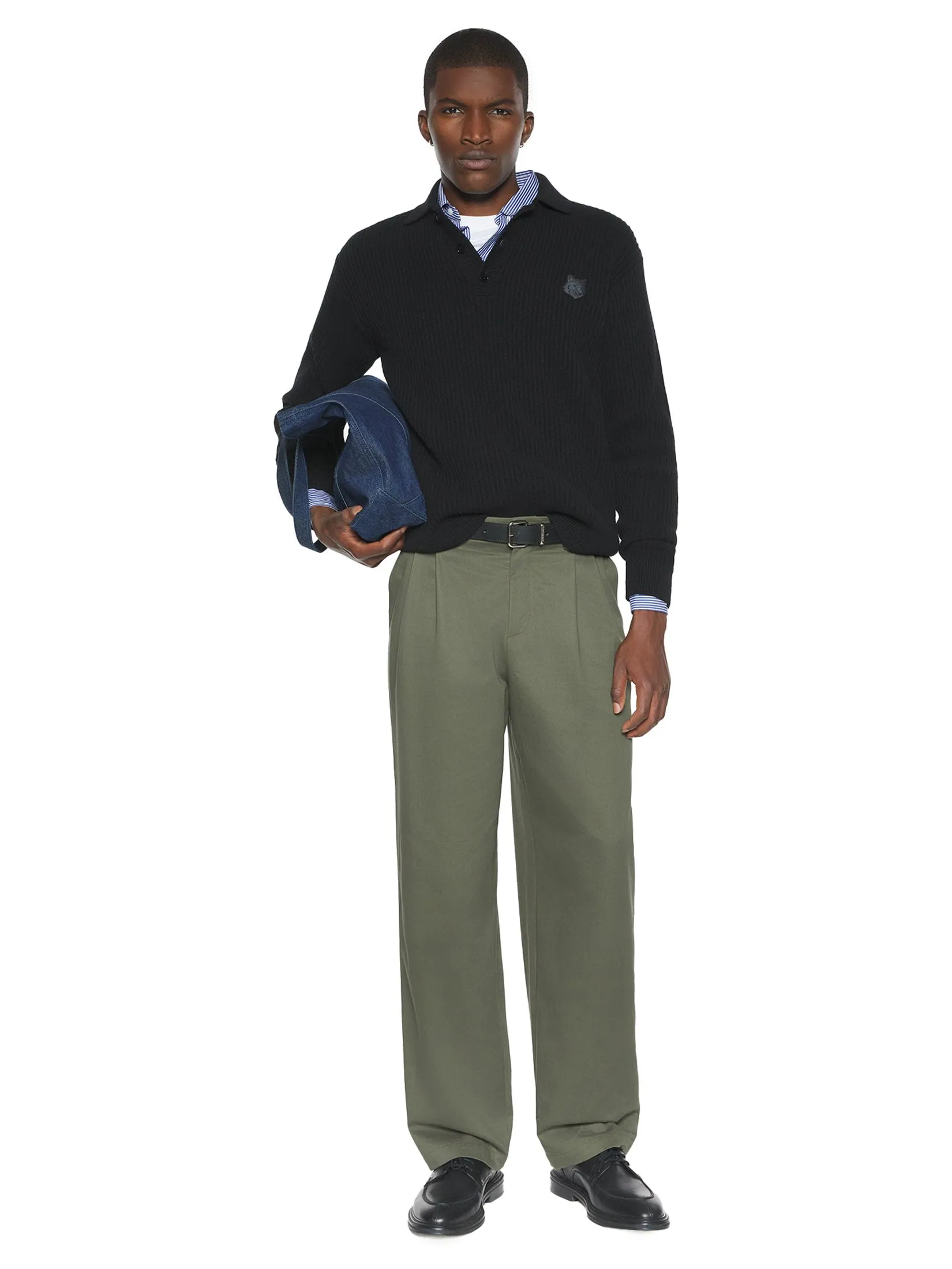 MAISON KITSUNÉ Men Polo Jumper Fox Head Wool Ribbed