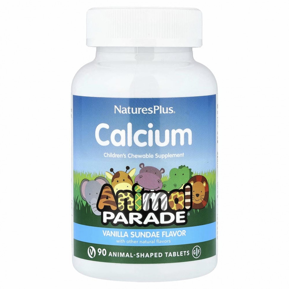 NaturesPlus, Source of Life, Animal Parade, кальций, жевательная добавка для детей, со вкусом ванильного мороженого, 90 таблеток в форме животных