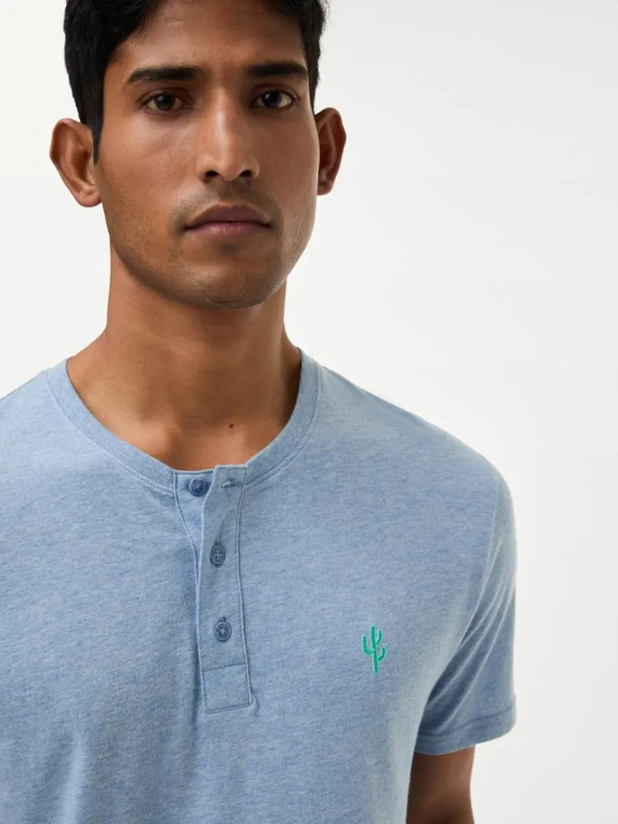 MARKS & SPENCER Men Pyjama Set T-Shirt Short Sleeves + Shorts Pure Cotton Cactus Printed  PD_Denim Mix