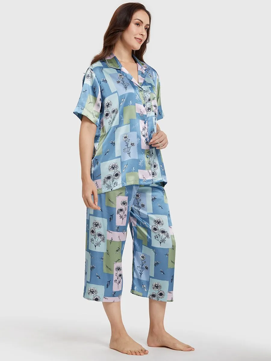 ELIZABETH Women Pyjamas Short Sleeves Shirt + Cropped Pants Multi-Color