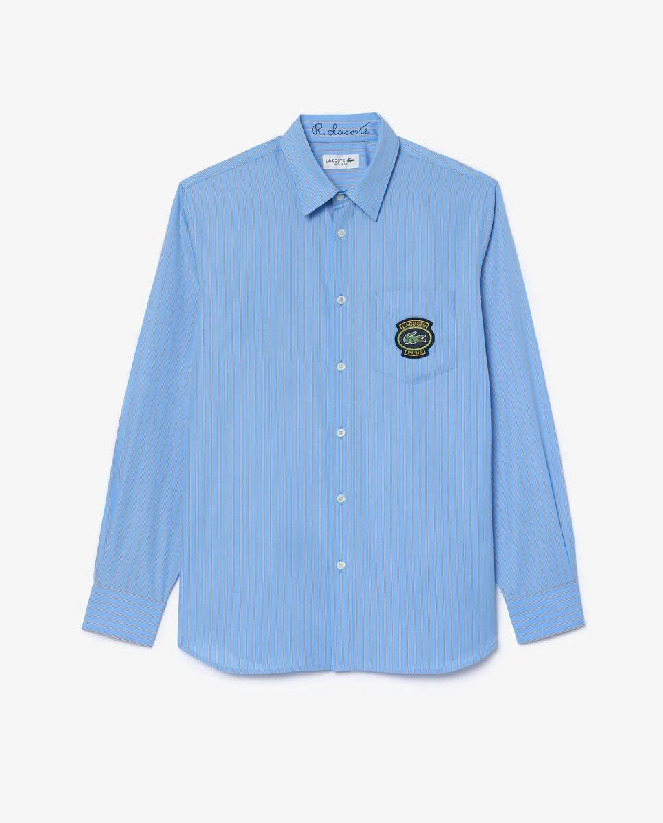 LACOSTE Striped Shirt With Badge Blue