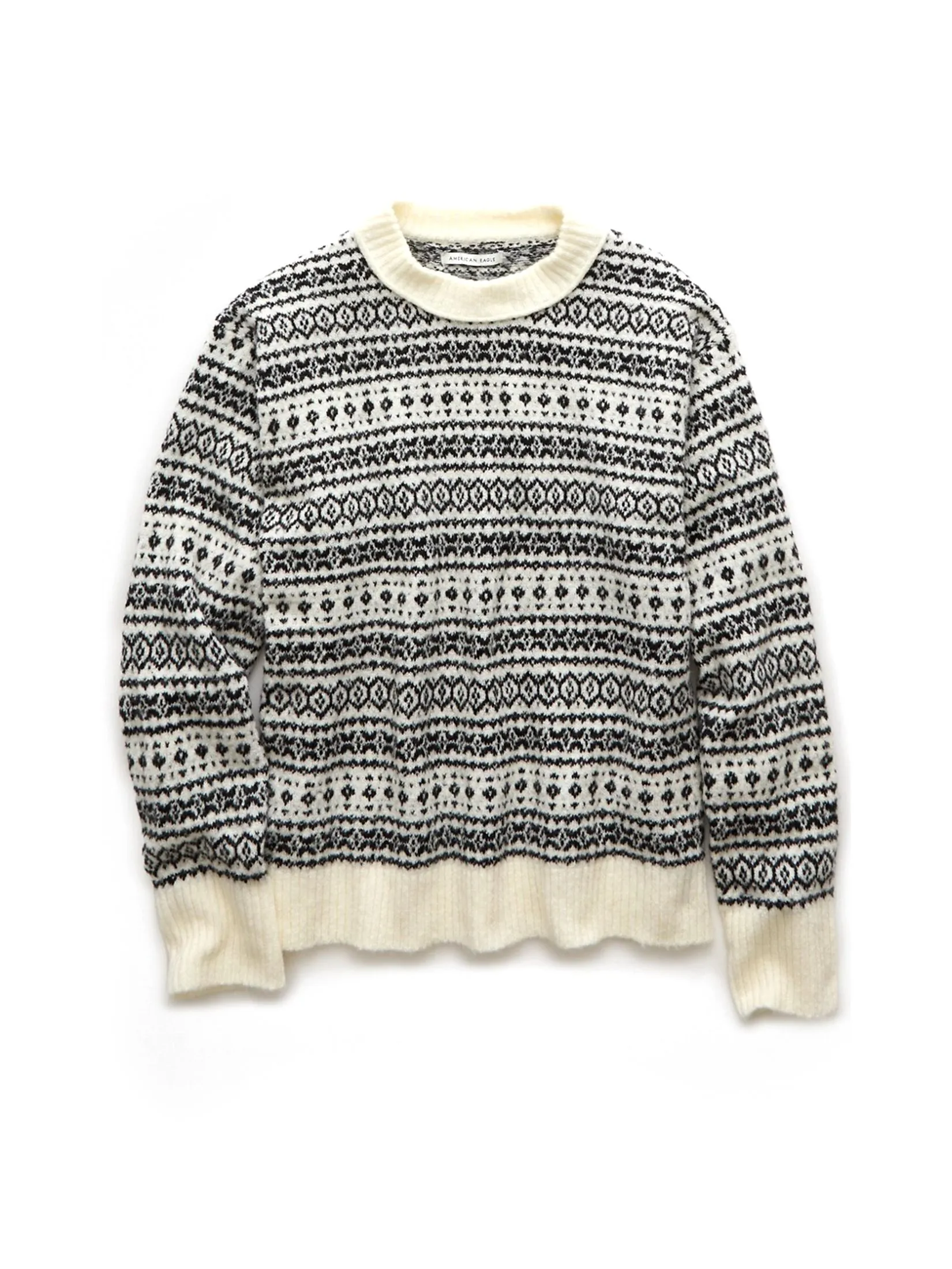 AMERICAN EAGLE WOMEN 1354 LS CLASSIC CREW NEW FAIRISLE 106 CREAM