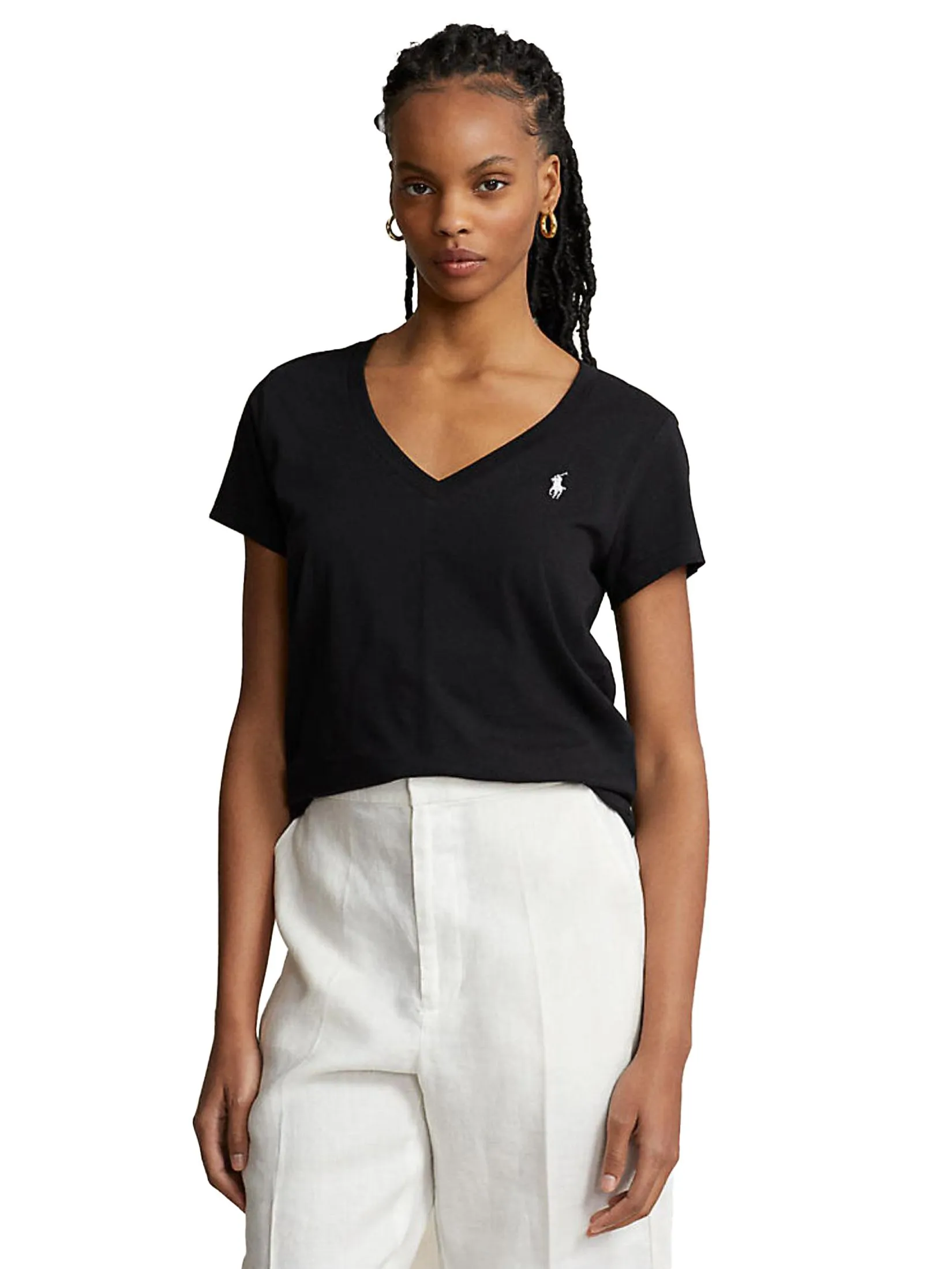 POLO RALPH LAUREN Women Tee-Cotton Jersey V-Neck Tee WMPOKNINCU20698-Black