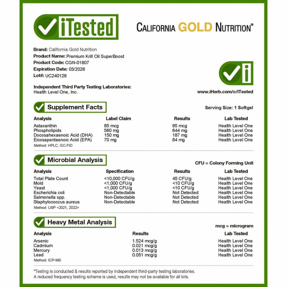 California Gold Nutrition, SUPERBABoost®, масло криля премиального качества, 1000 мг, 60 капсул