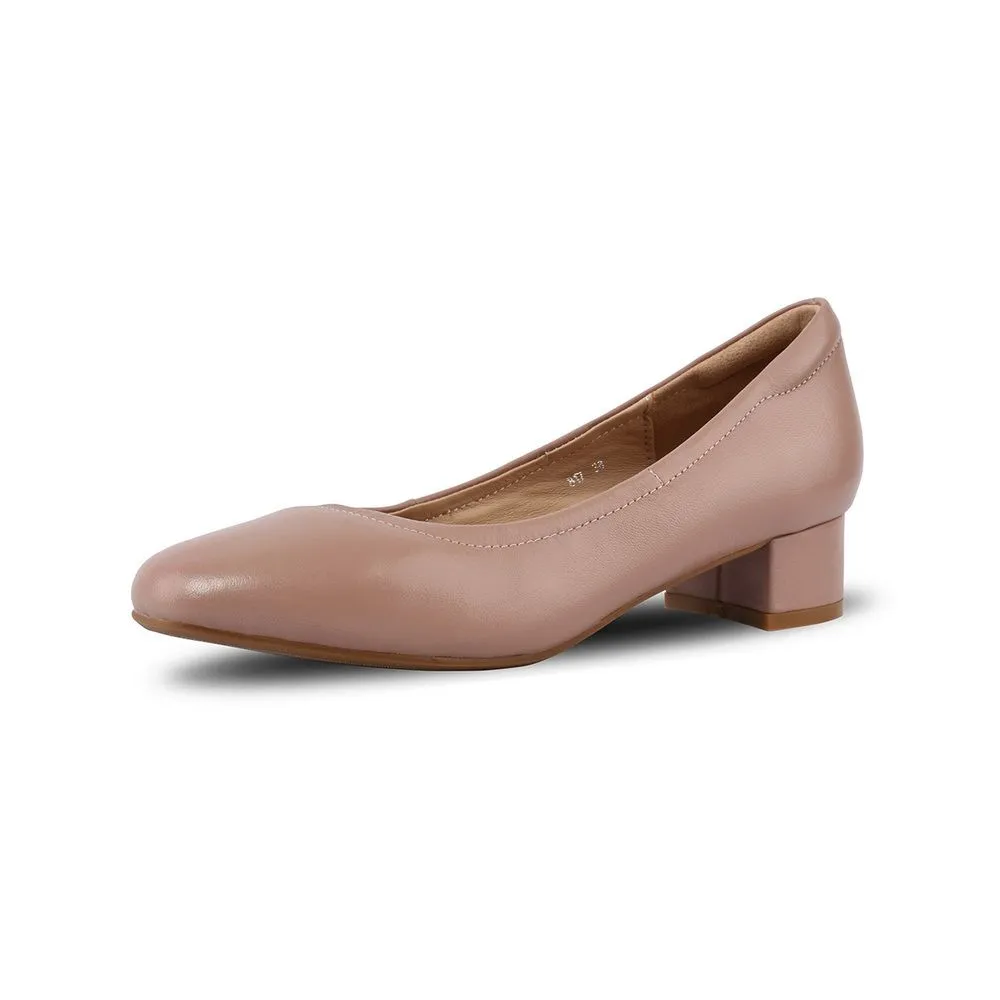 SIRENA Pink Leather Court Shoes Rounded Toe Blocked Heel 1.5 inch Ariel