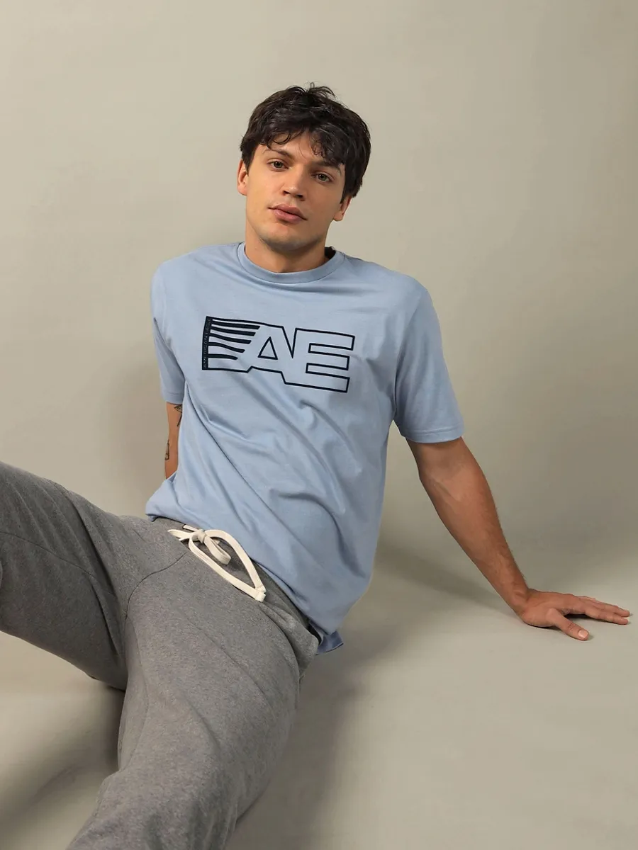 AMERICAN EAGLE MEN G SS ACTIVE 24/7 SET IN TEE- CVC FAUX HTHR + SERIOUSLY SOFT WASH 440 SOFT BLUE
