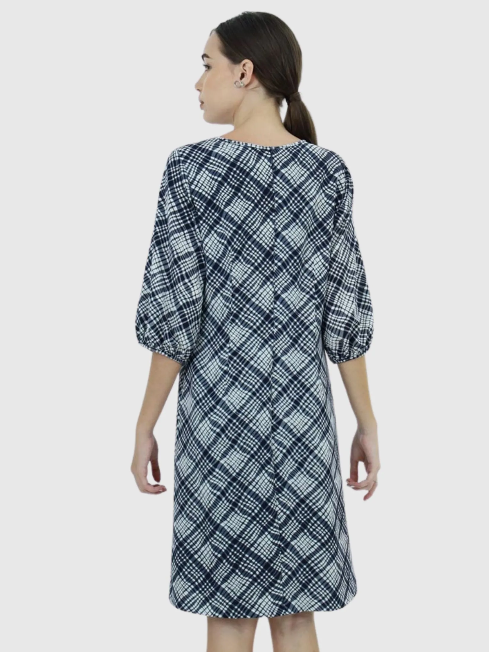 VERONIQA Women Dress Long Sleeves Chiffon Dobby Navy Blue