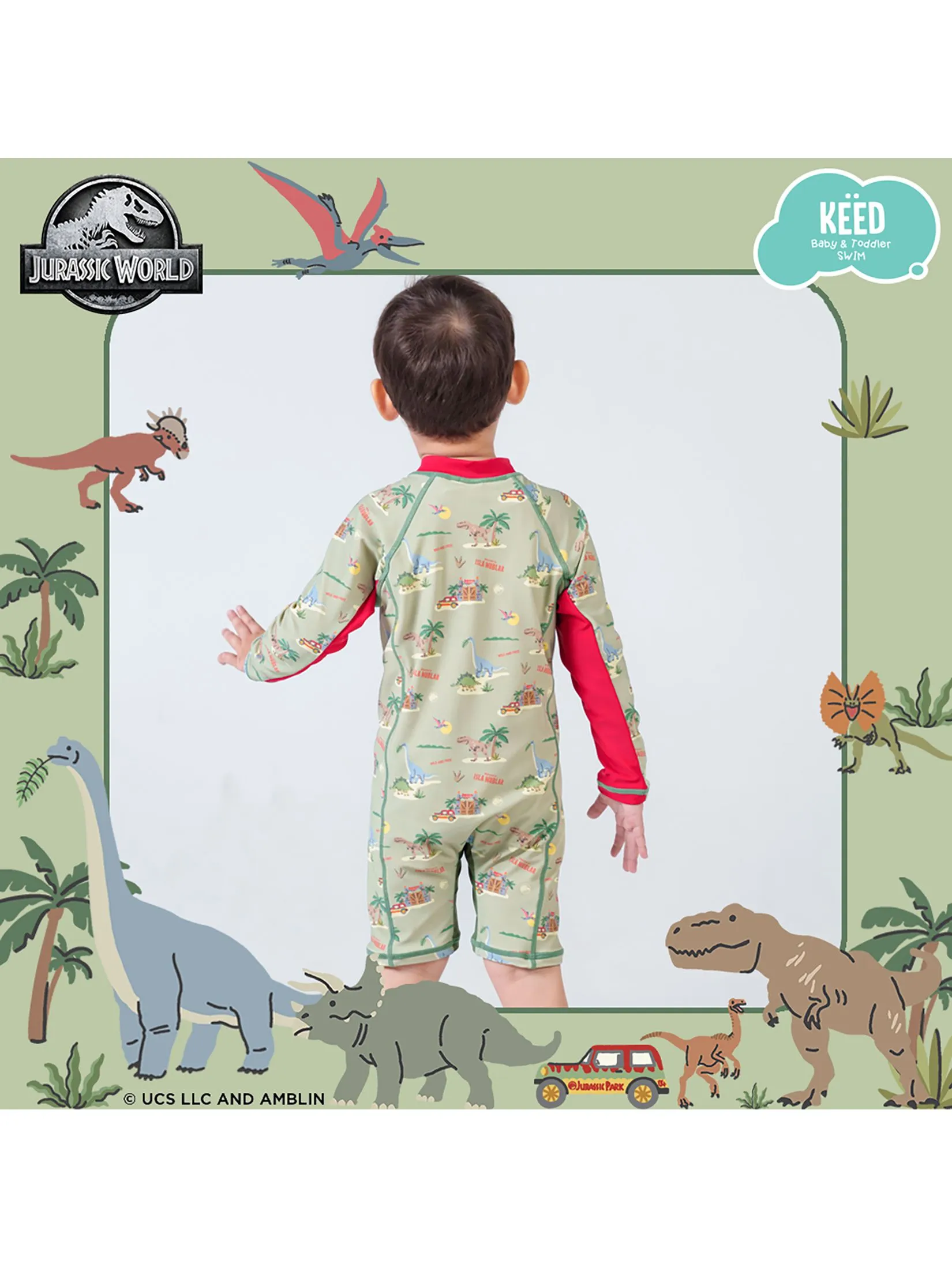 KEED Boy Swimsuit Long Sleeves Jurassic World Khaki Green