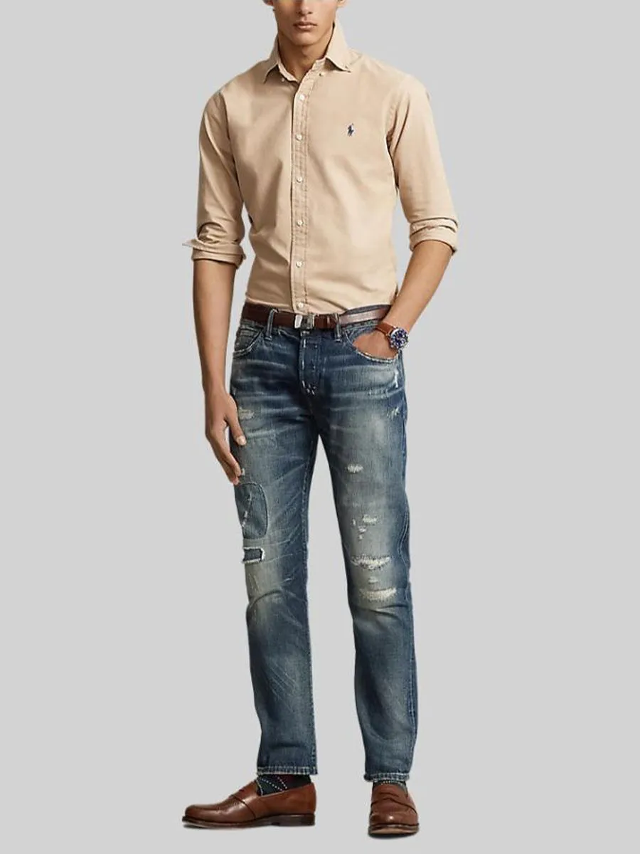 POLO RALPH LAUREN Men Shirt-Custom Fit Garment-Dyed Oxford Shirt-Medium Beige-260