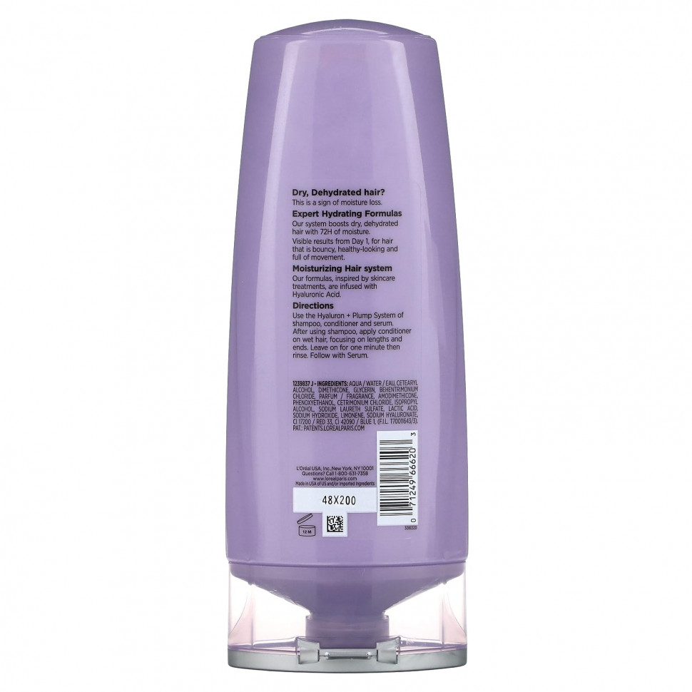 L'Oréal, Elvive, Hyaluron + Pump, увлажняющий кондиционер 72H, 375 мл (12,6 жидк. Унции)